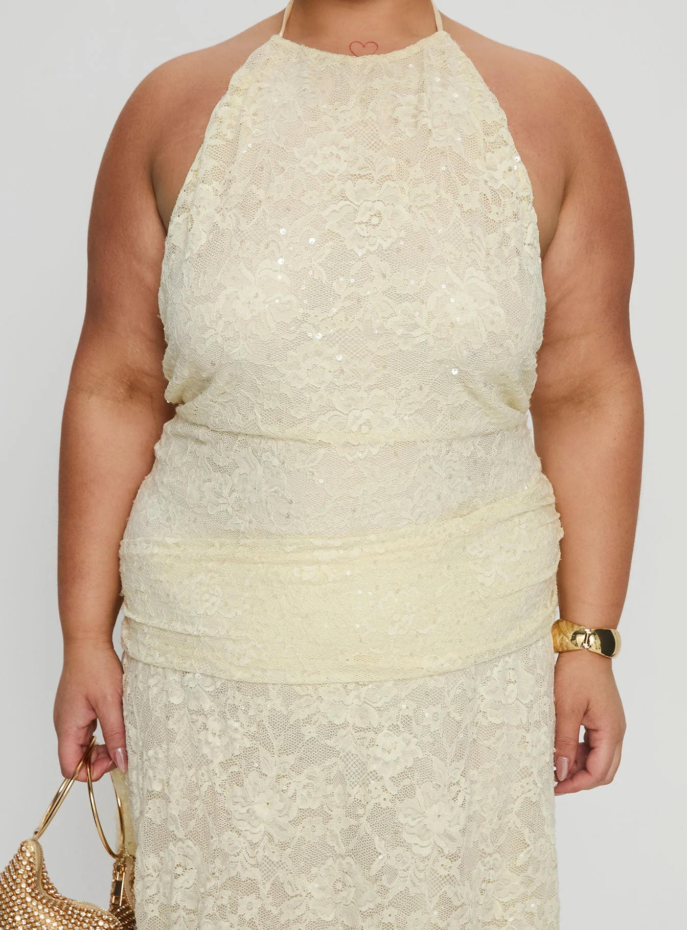 Emmalie Lace Asymmetrical Midi Dress Butter Yellow Curve - Image 6