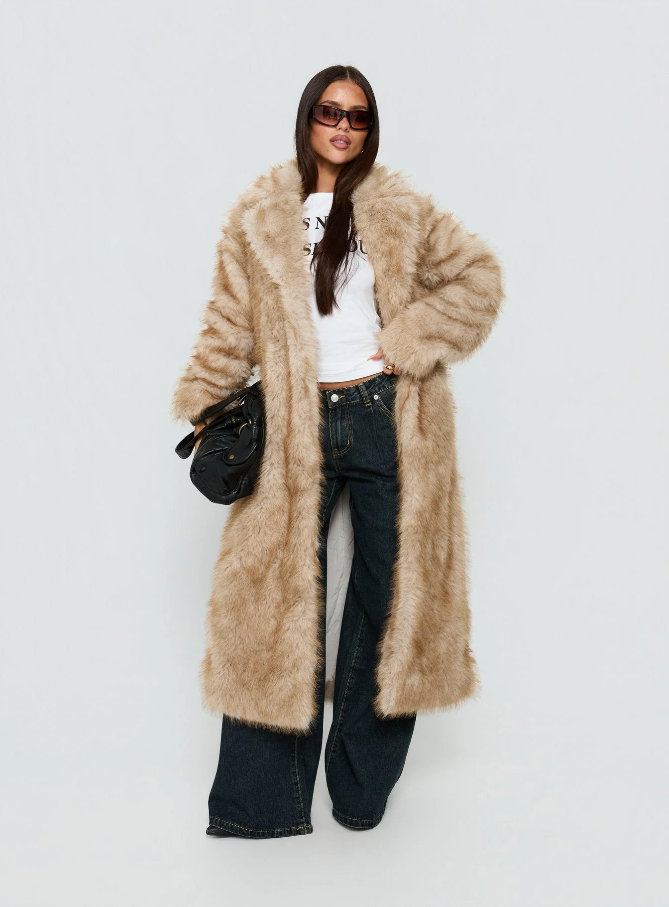 End Of Beginning Faux Fur Longline Jacket Beige - Image 3