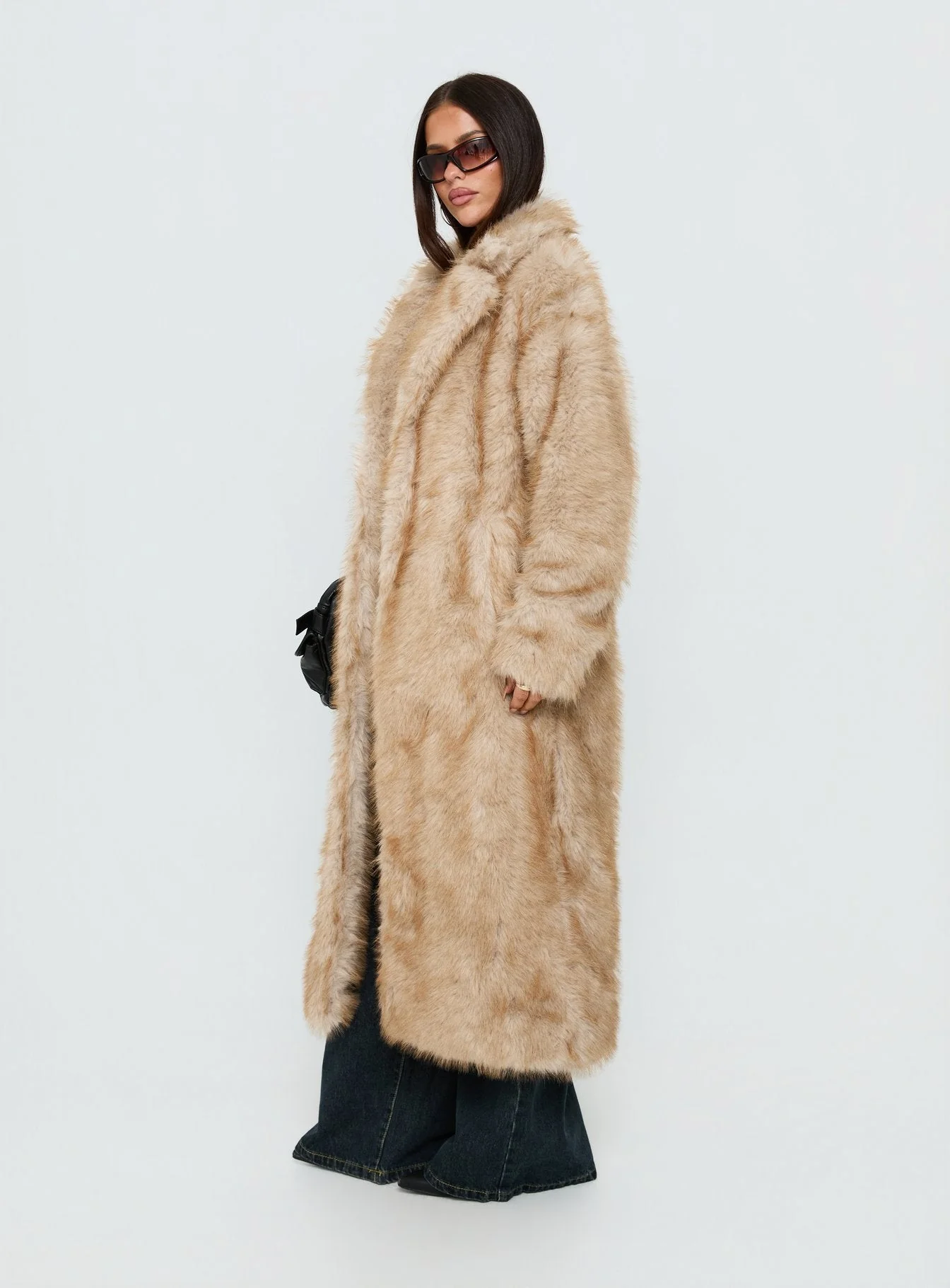 End Of Beginning Faux Fur Longline Jacket Beige - Image 4