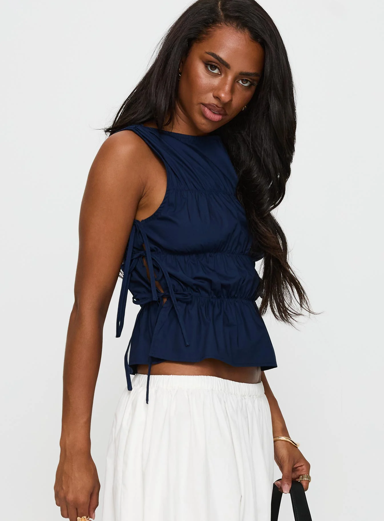 Endless Summers Tie Side Top Navy - Image 4