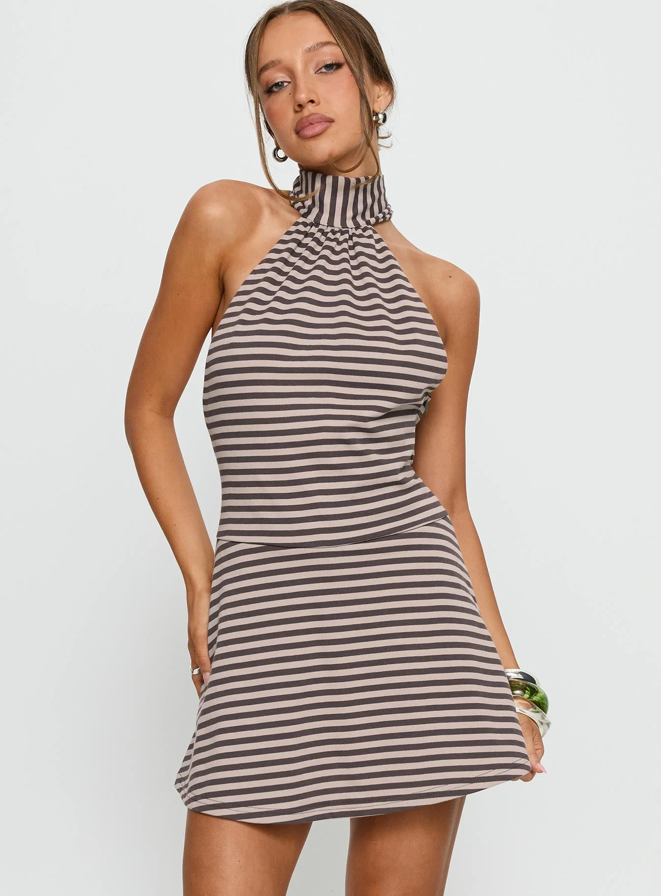 Ephron High Neck Playsuit Grey Stripe - Image 2