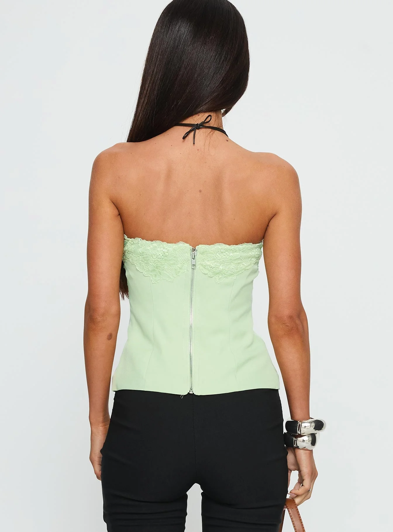 Ettore Lace Trim Strapless Top Sage - Image 4