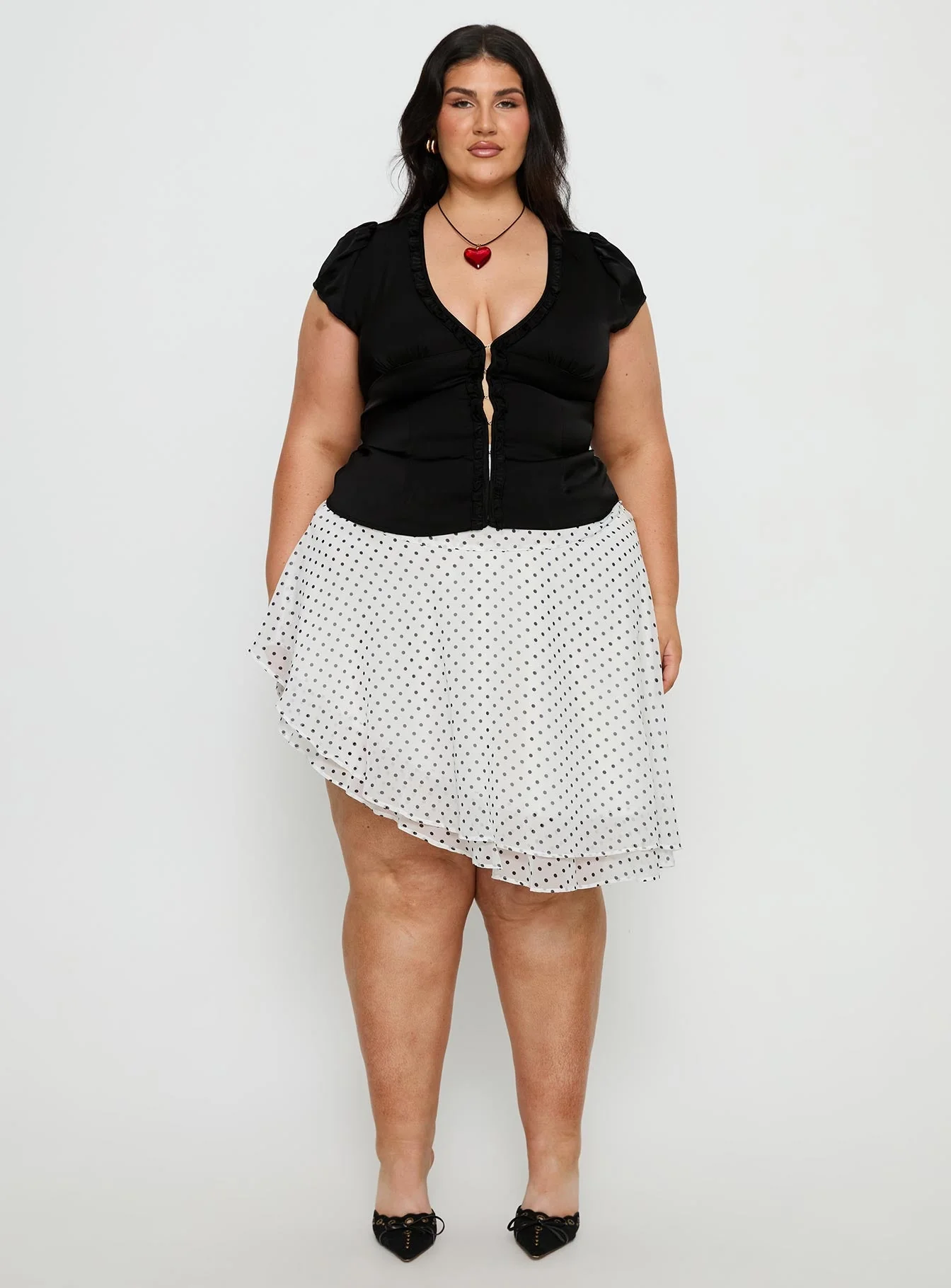 Evanescence Asymmetrical Midi Skirt White / Polka Dot Curve - Image 7