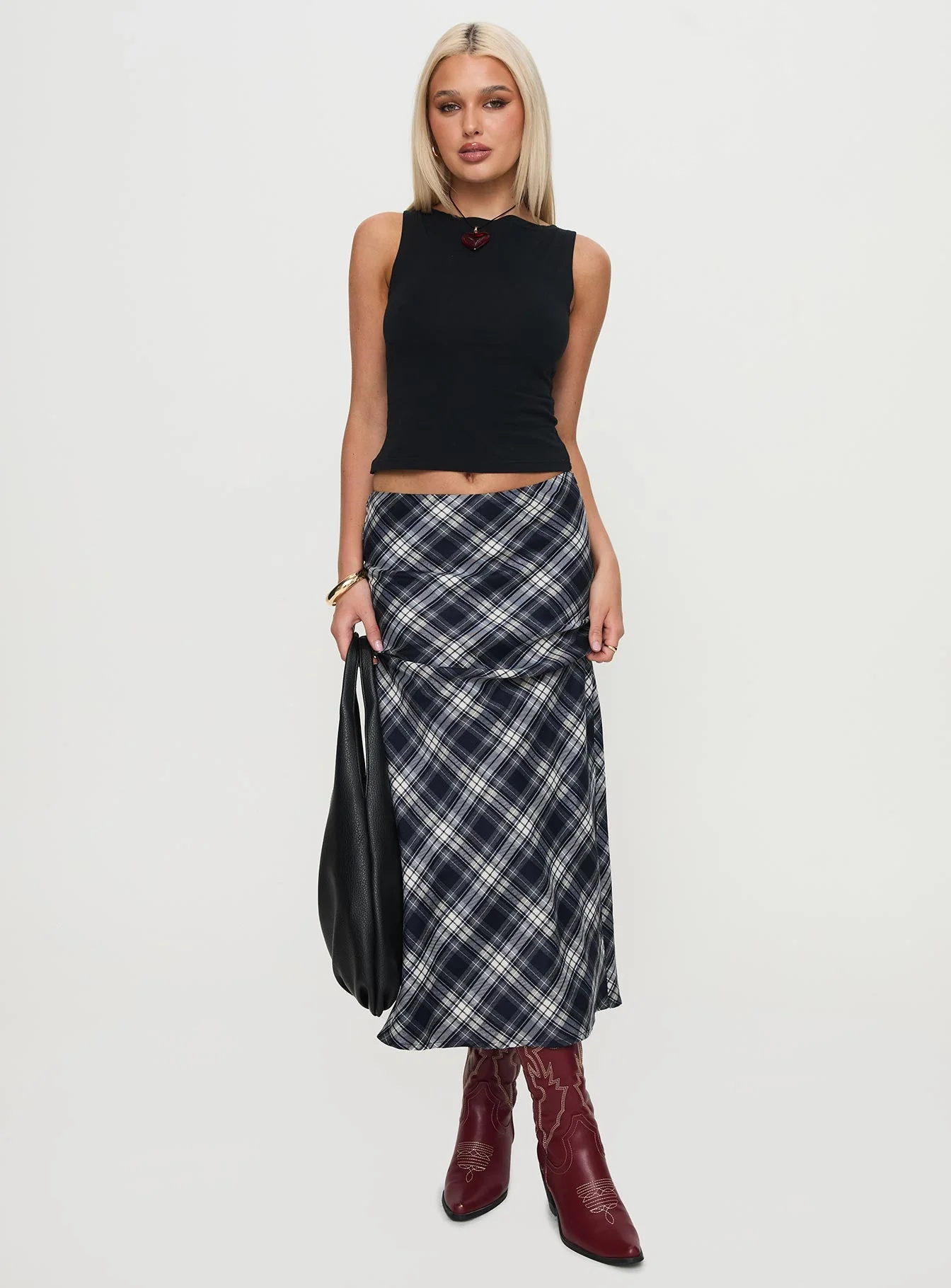 Everlie Low Waist Maxi Skirt Check Multi Petite - Image 3