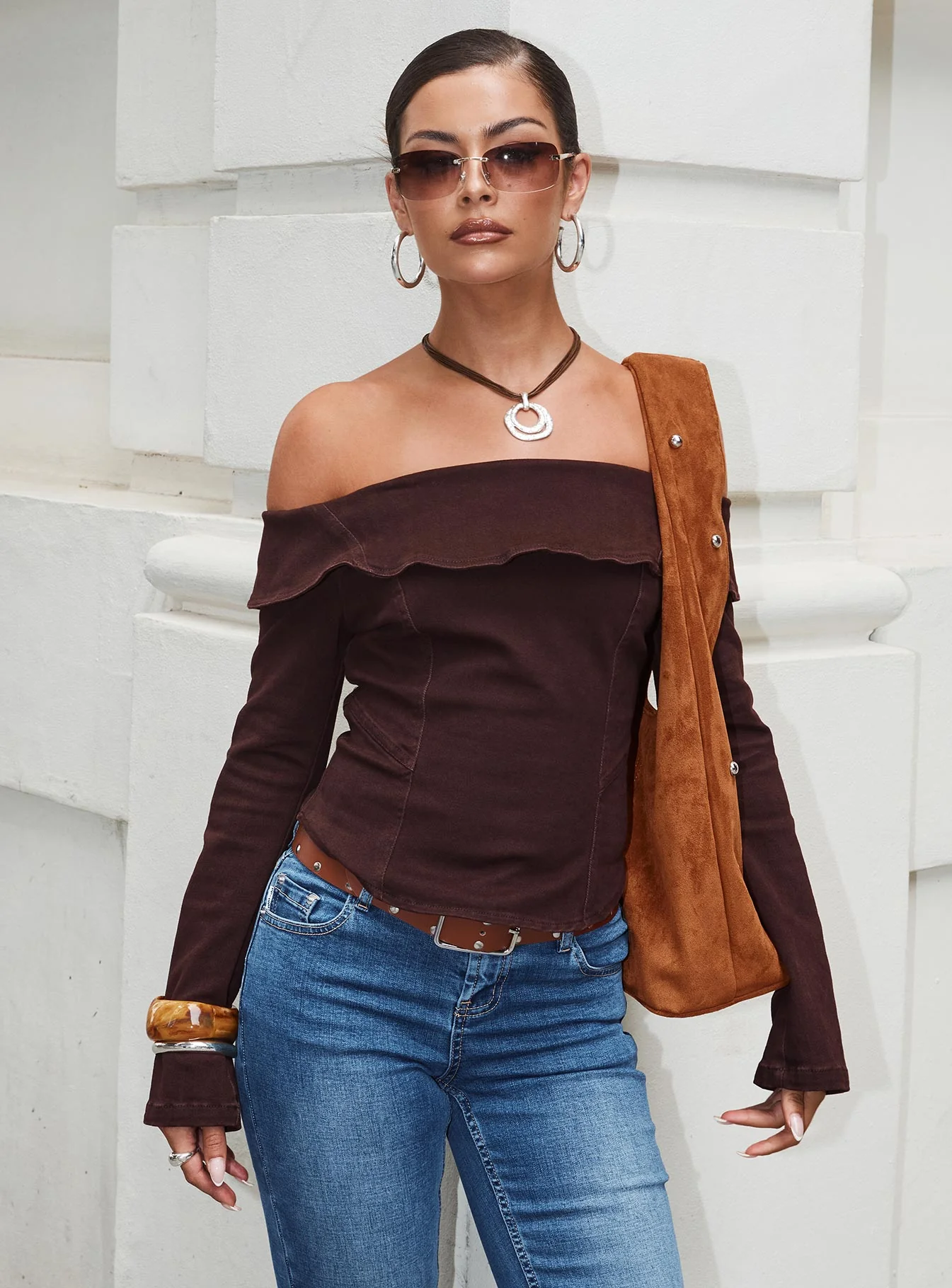 Everwood Off Shoulder Top Chocolate Denim - Image 2