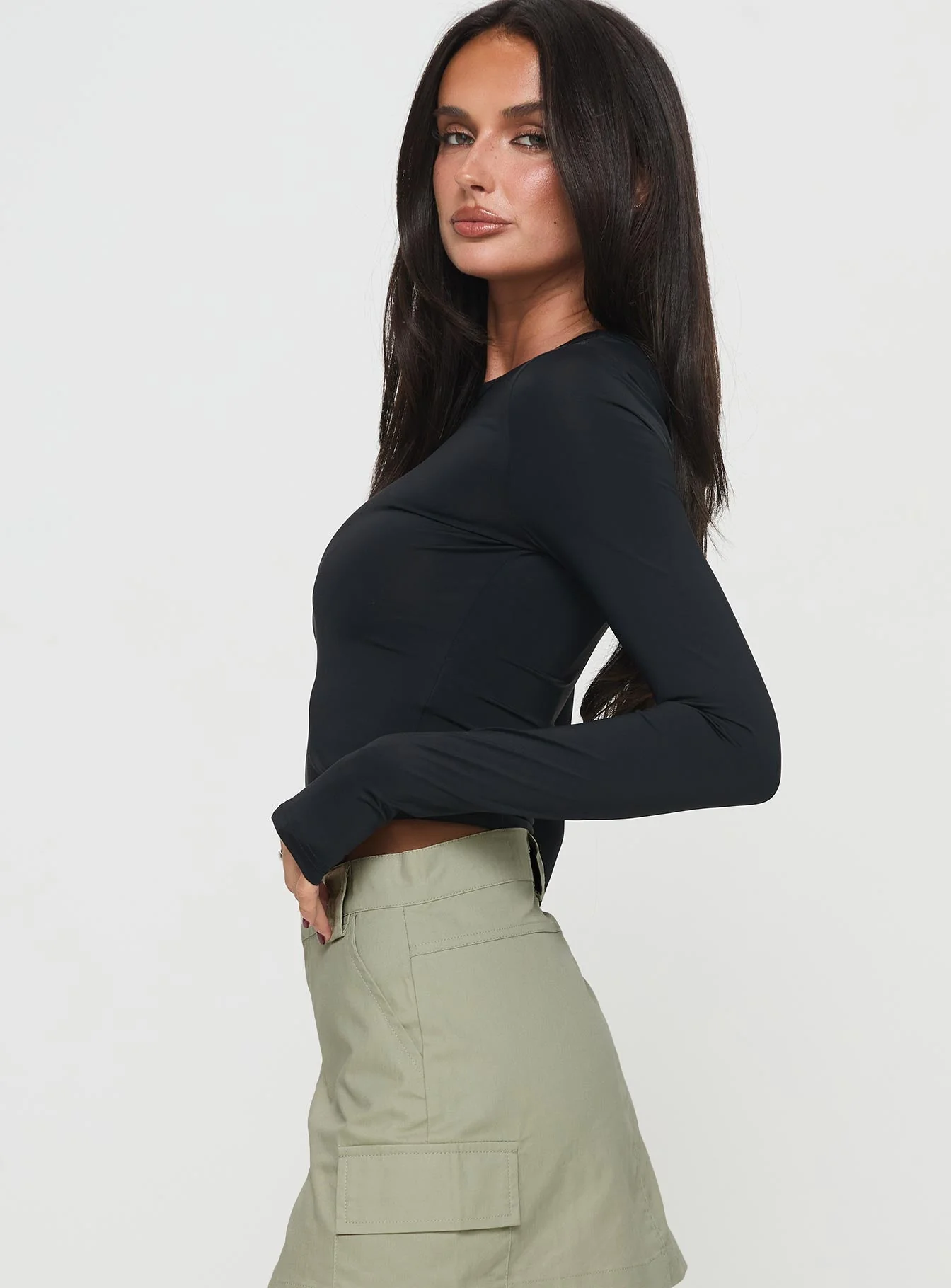 Farro Eco Nylon Long Sleeve Top Black - Image 4