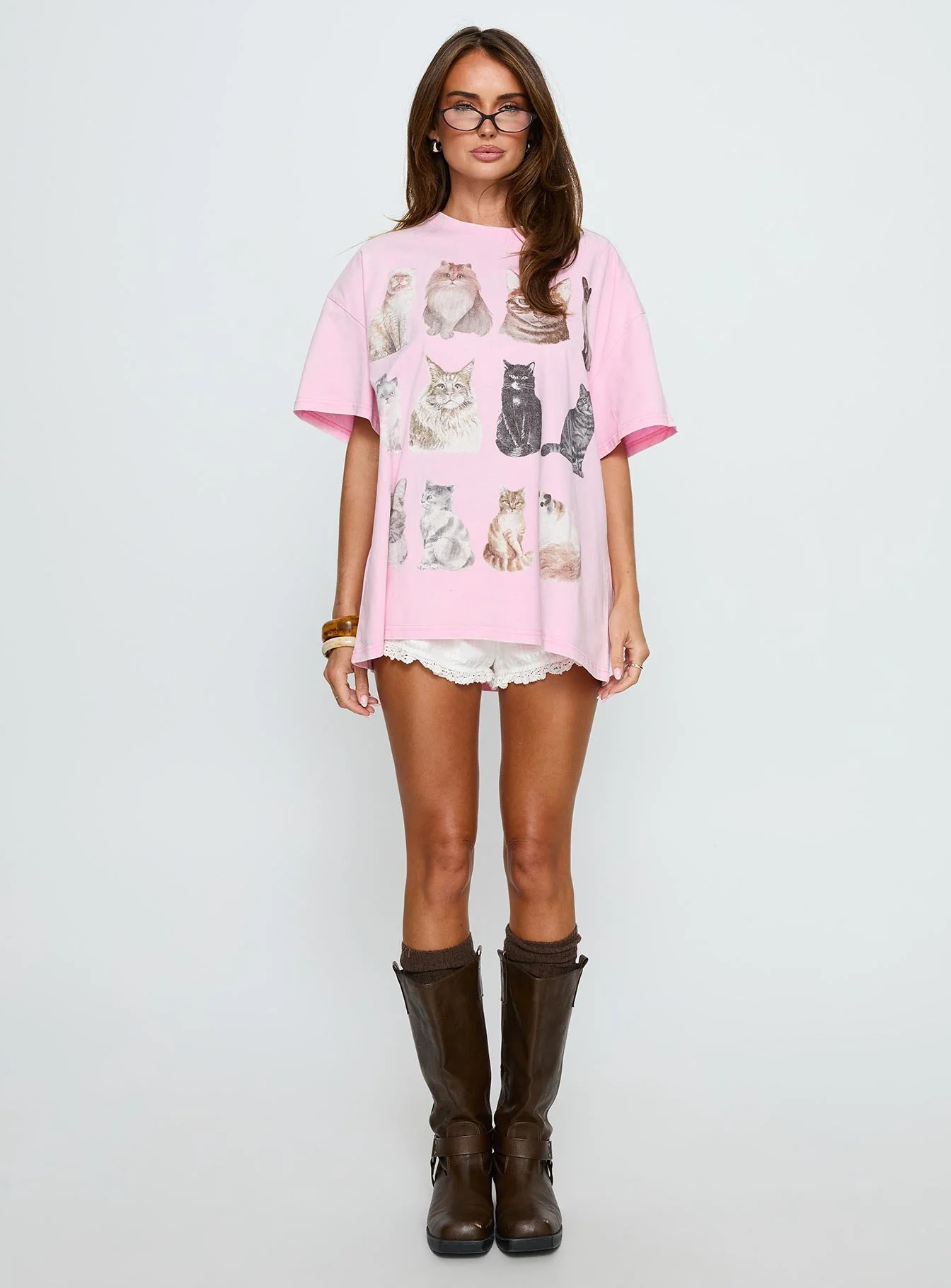 Feline Companions Oversized Graphic Tee Pink - Image 7
