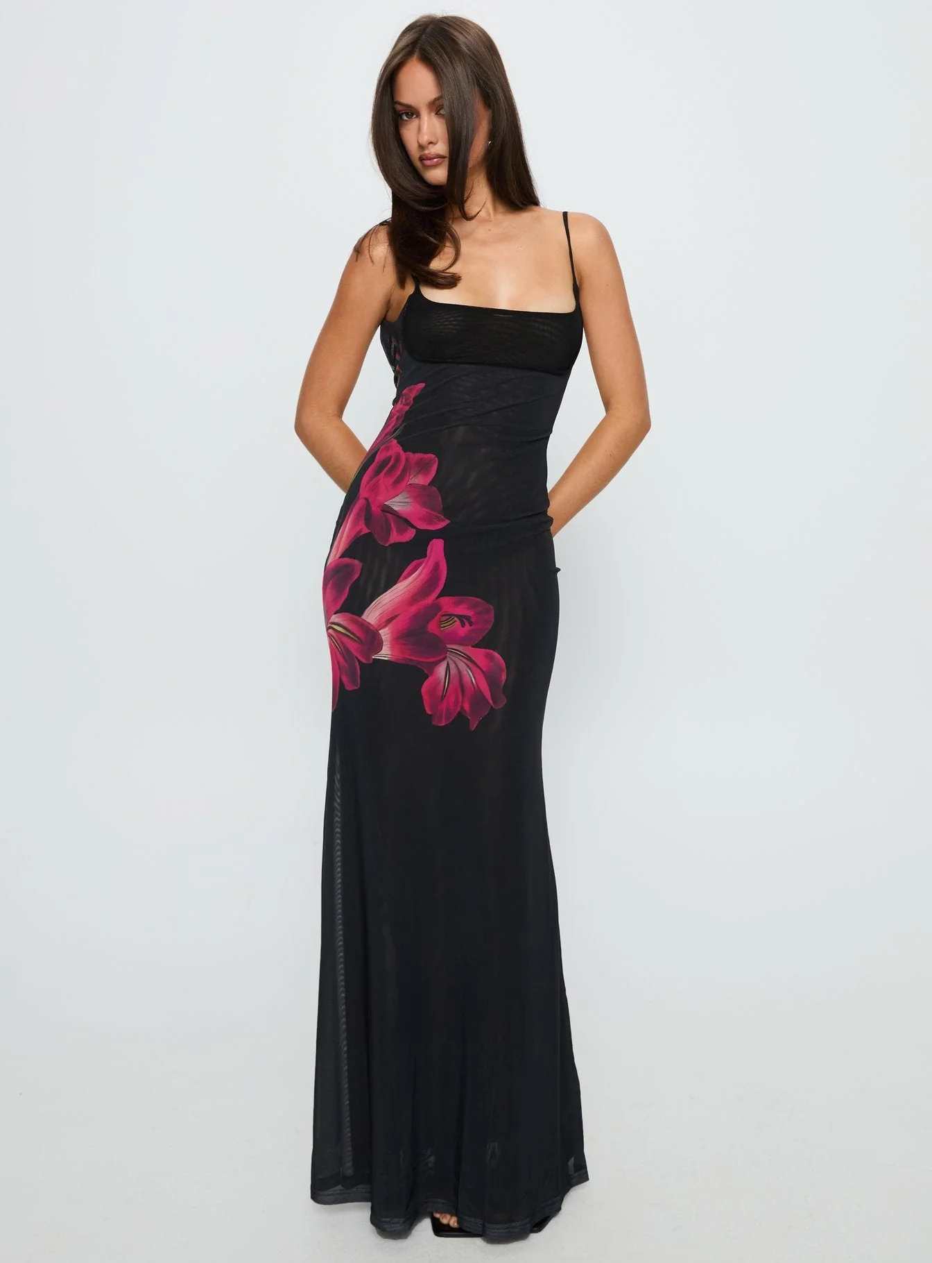 Fiadora Mesh Maxi Dress Black Floral - Image 2