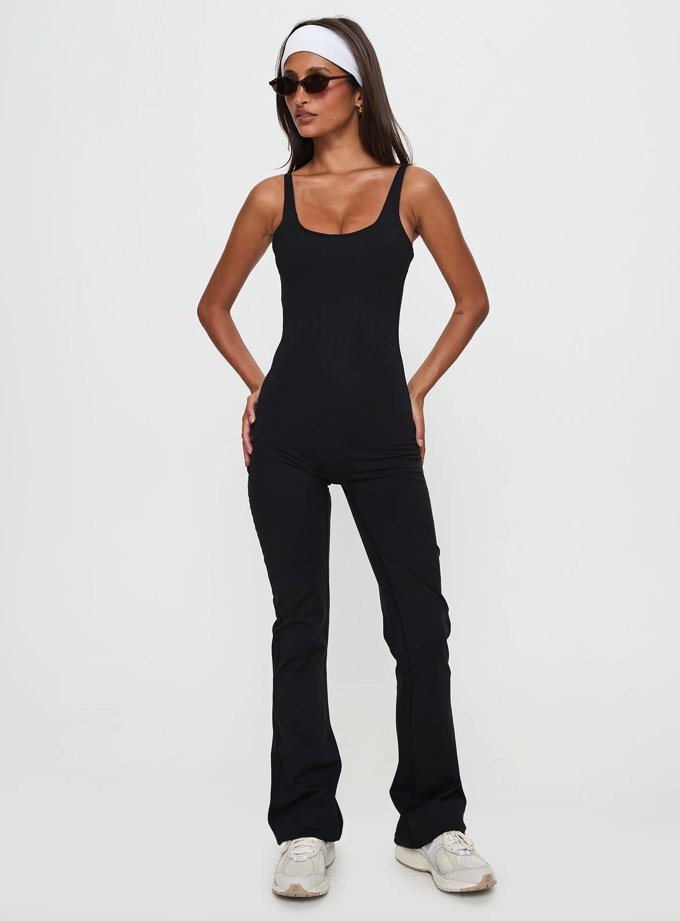Full-time Flared Backless Active Romper Black - Image 2