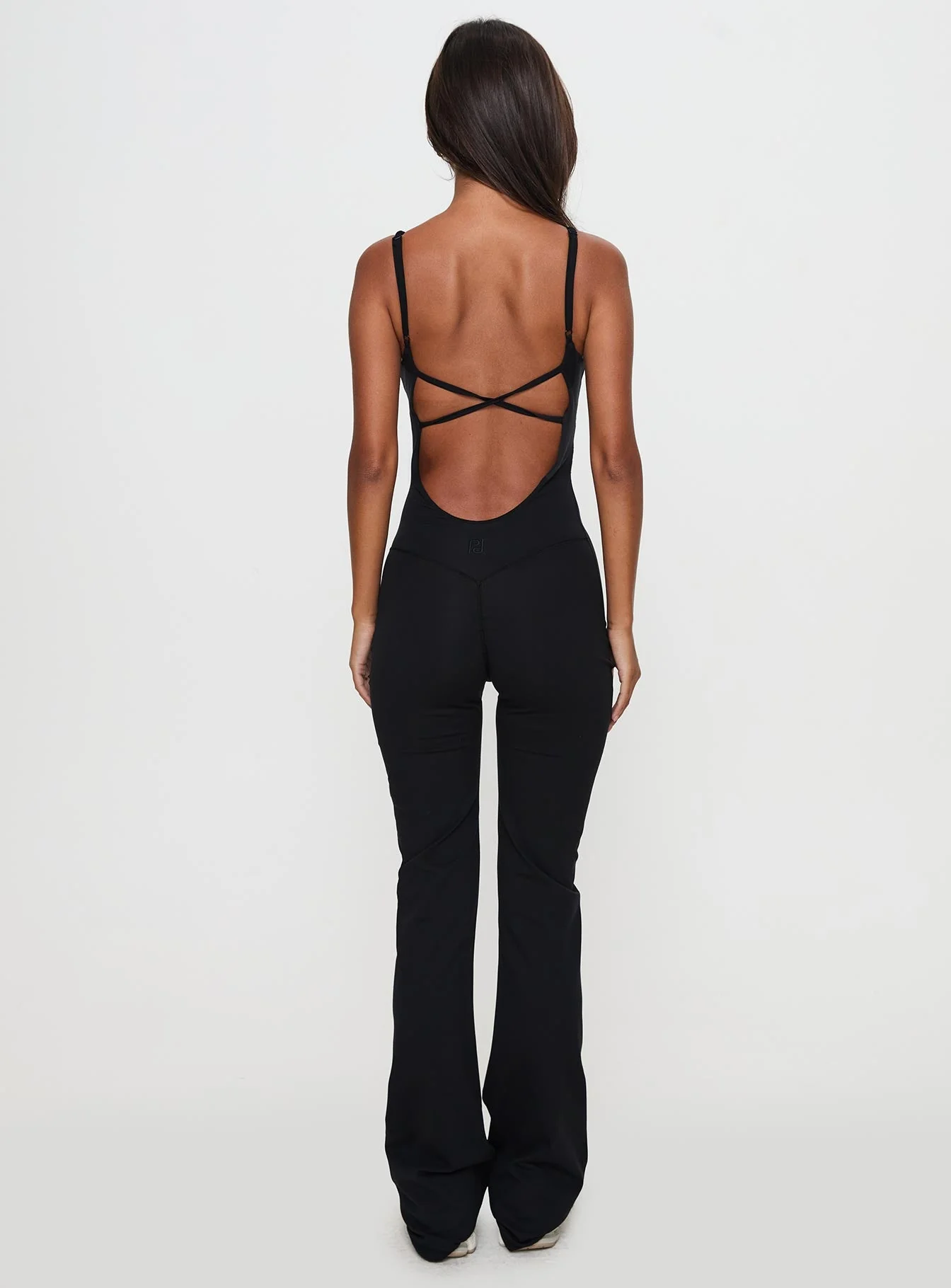 Full-time Flared Backless Active Romper Black - Image 5
