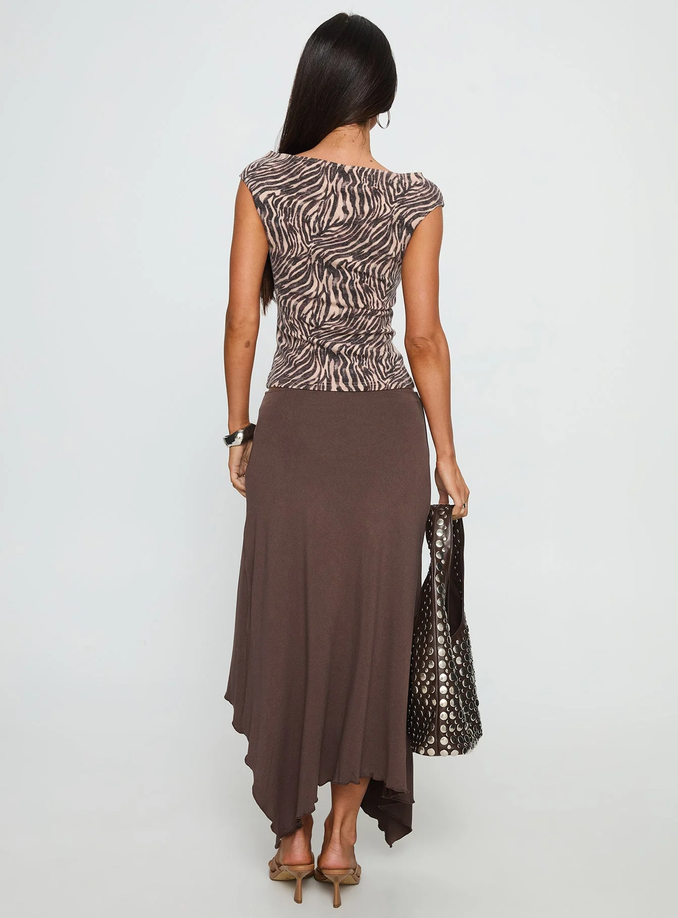 Futura Asymmetrical Midi Skirt Chocolate - Image 5