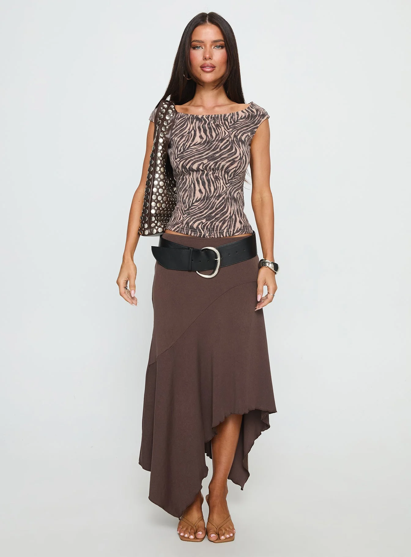 Futura Asymmetrical Midi Skirt Chocolate - Image 7