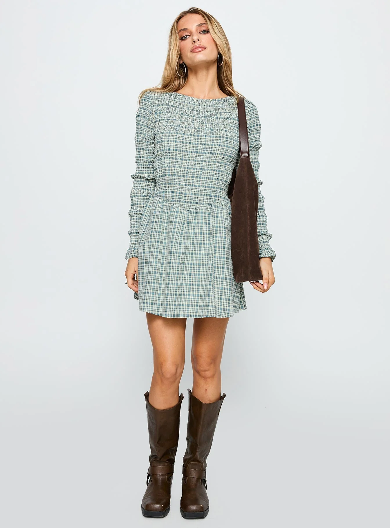 Generations Long Sleeve Mini Dress Green Check - Image 2