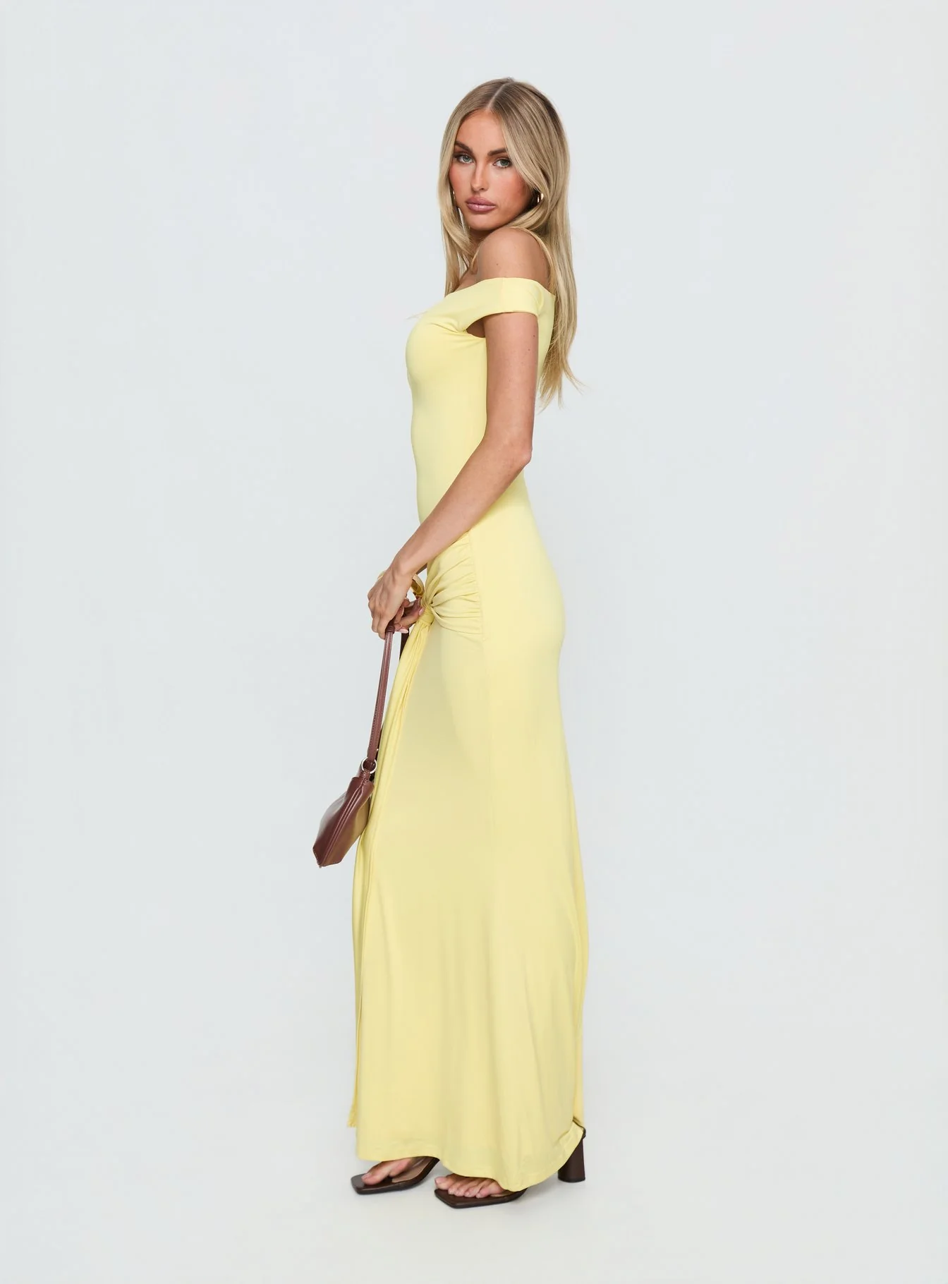 Get Lucky Drape One Shoulder Maxi Dress Lemon Yellow - Image 3