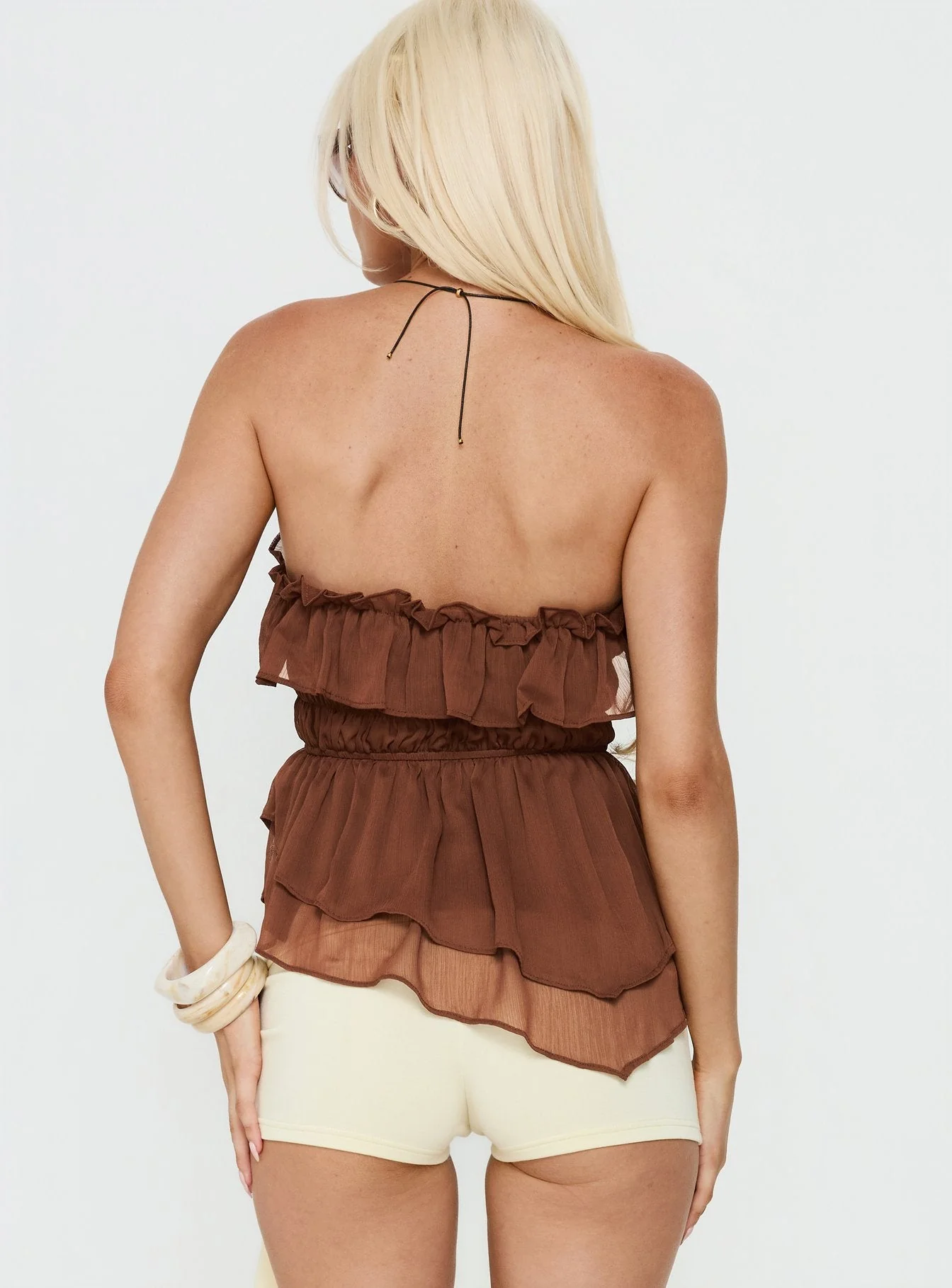 Ginnilee Strapless Frill Top Mocha - Image 5