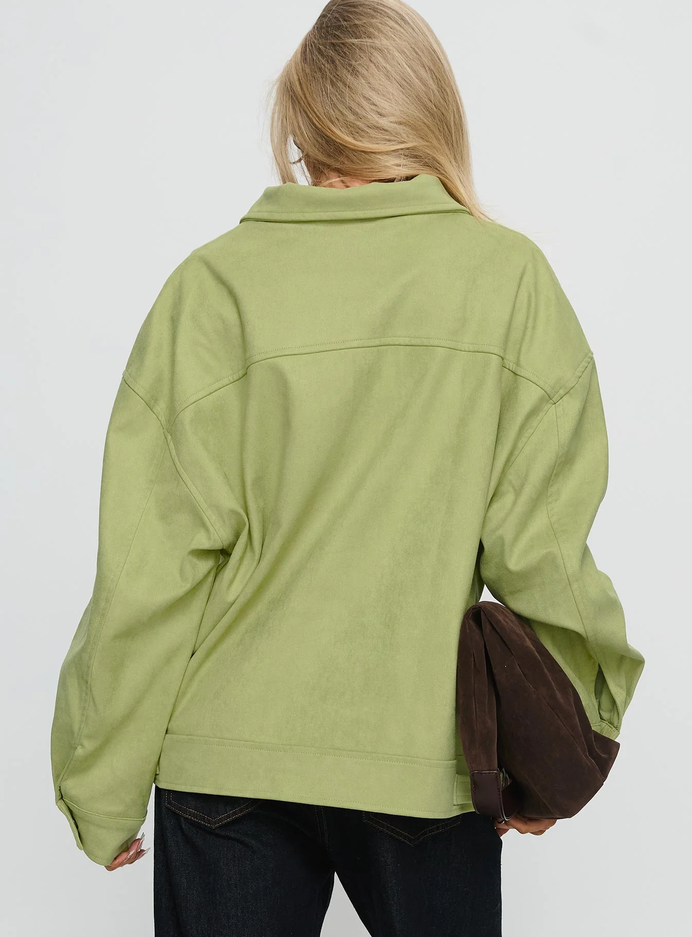 Goldsmith Faux Suede Bomber Jacket Matcha - Image 5