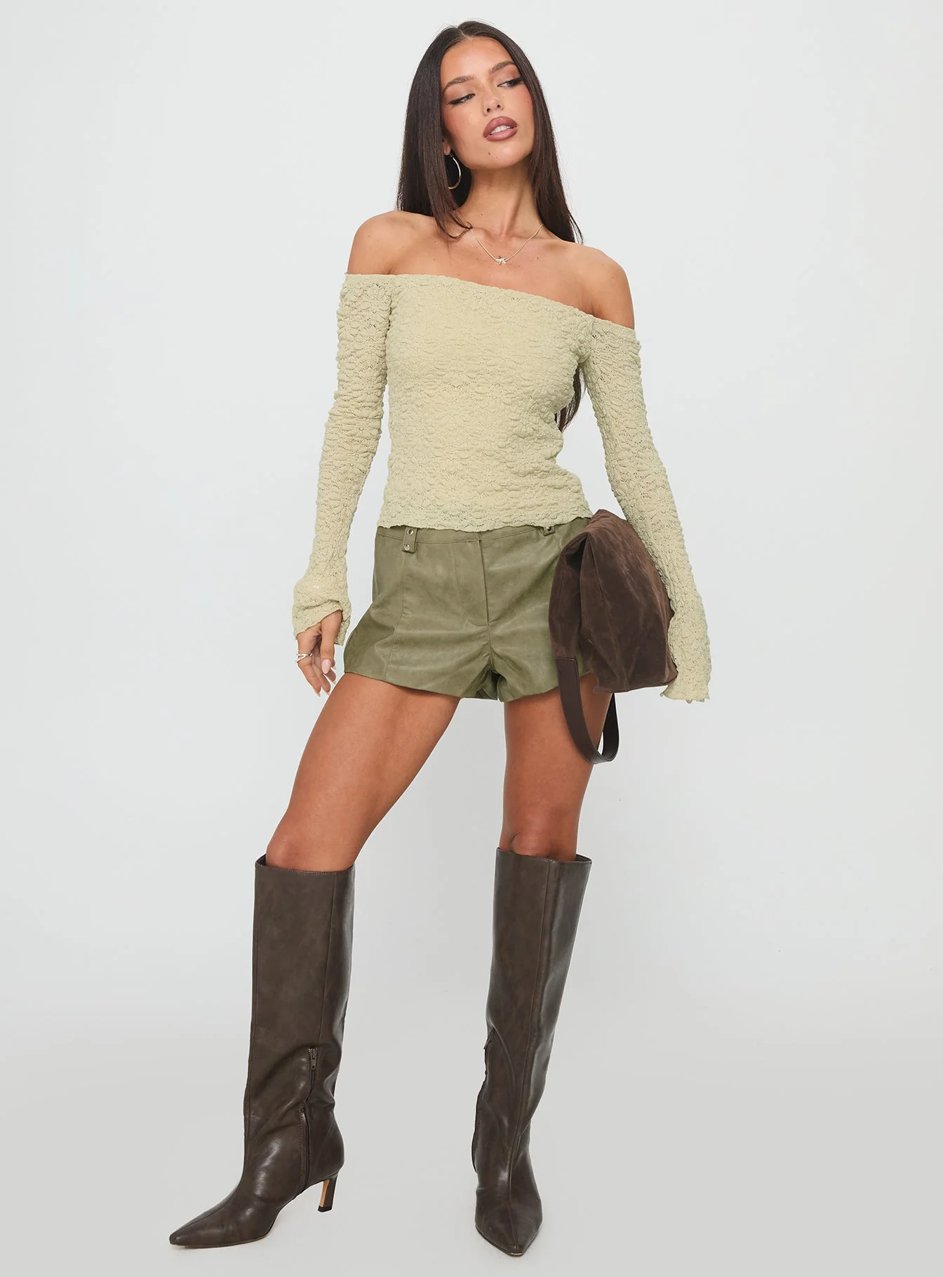 Half Of You Off Shoulder Top Sage - Image 3