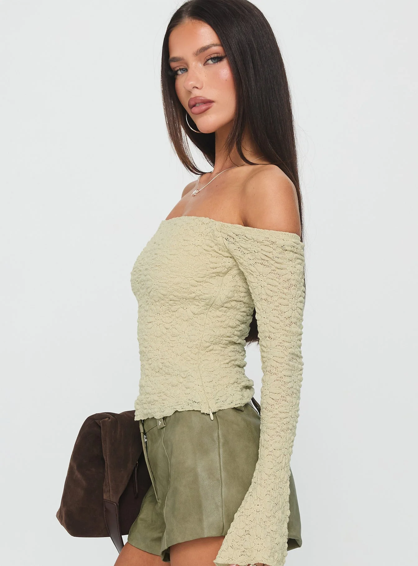 Half Of You Off Shoulder Top Sage - Image 4