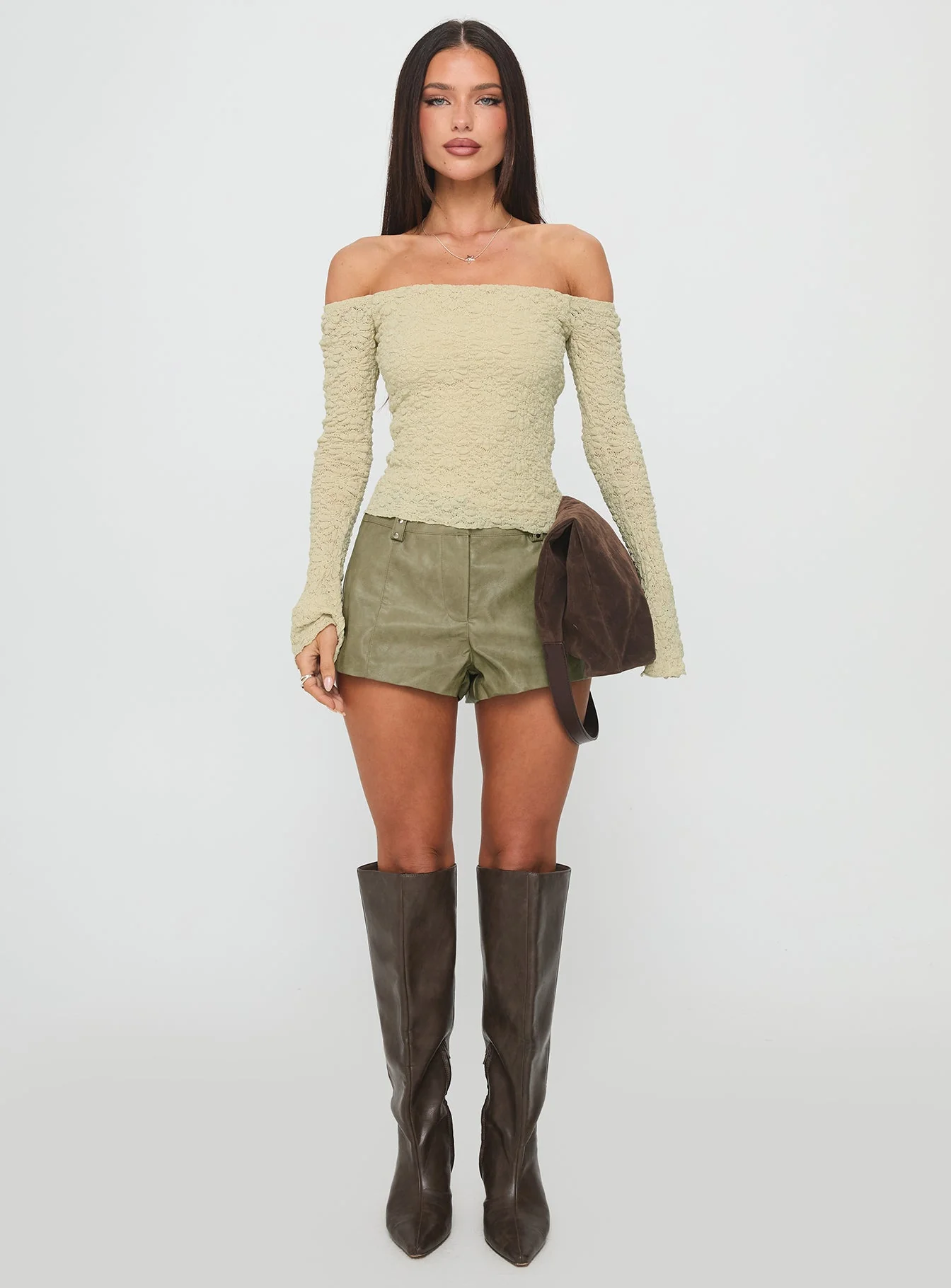 Half Of You Off Shoulder Top Sage - Image 7