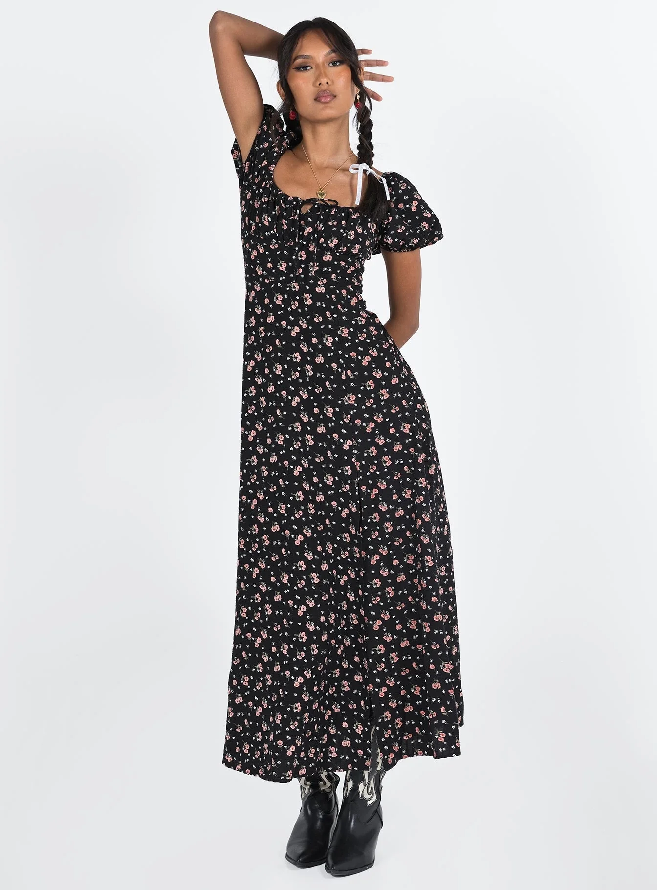 Hauser Maxi Dress Black Floral - Image 3