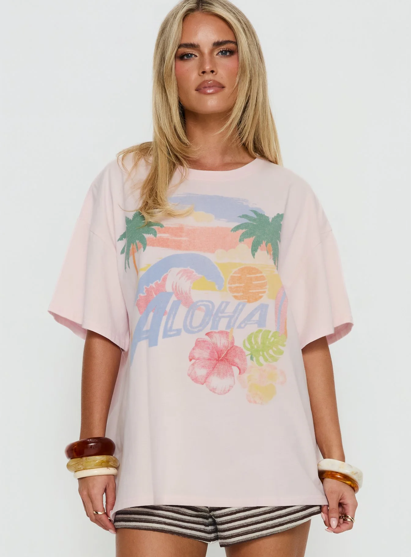 Hawaiian Greetings Oversized Graphic Tee Washed Pink - Image 2