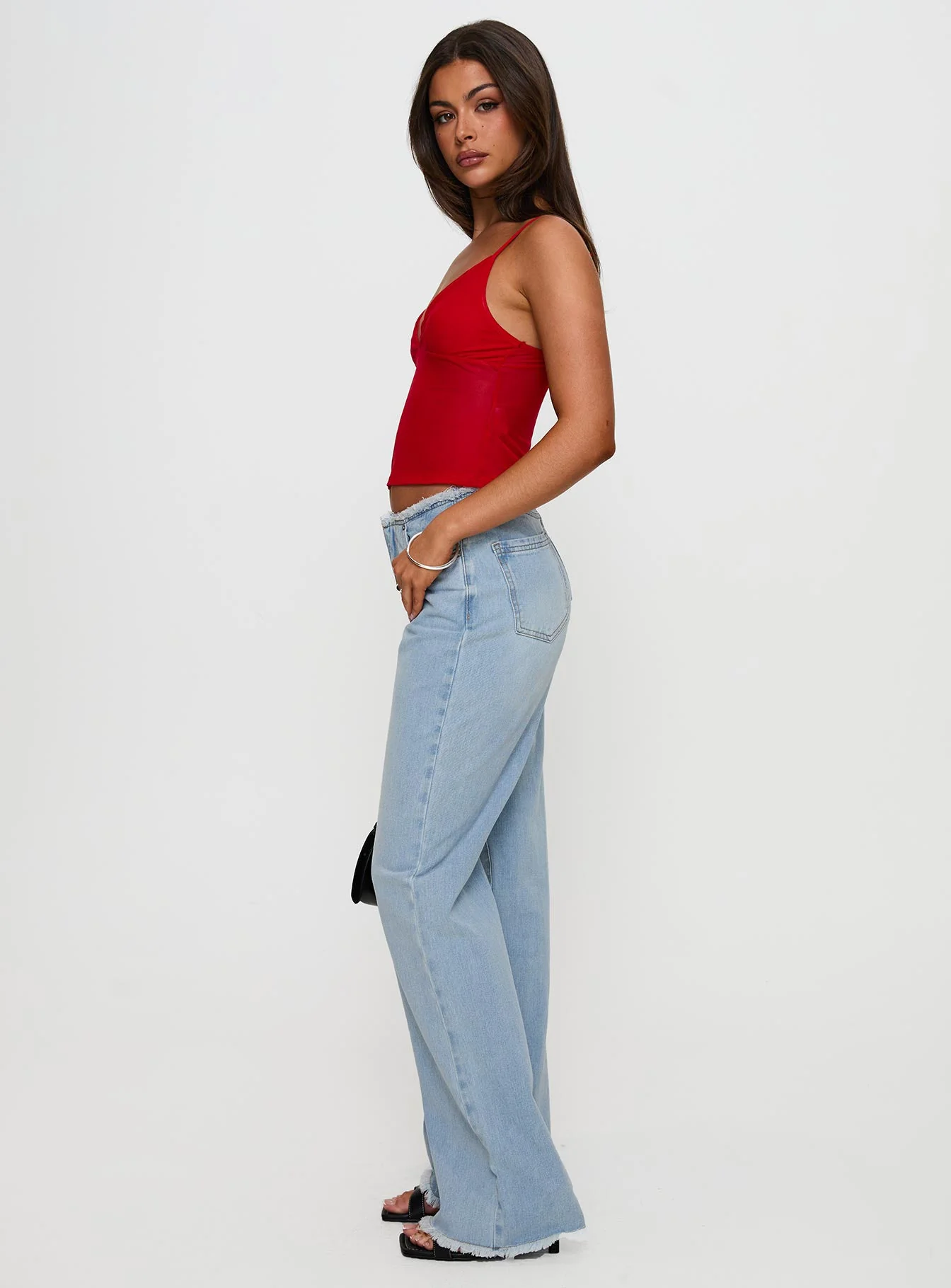 Hawke Frayed Mid Rise Straight Leg Jeans Mid Blue - Image 3