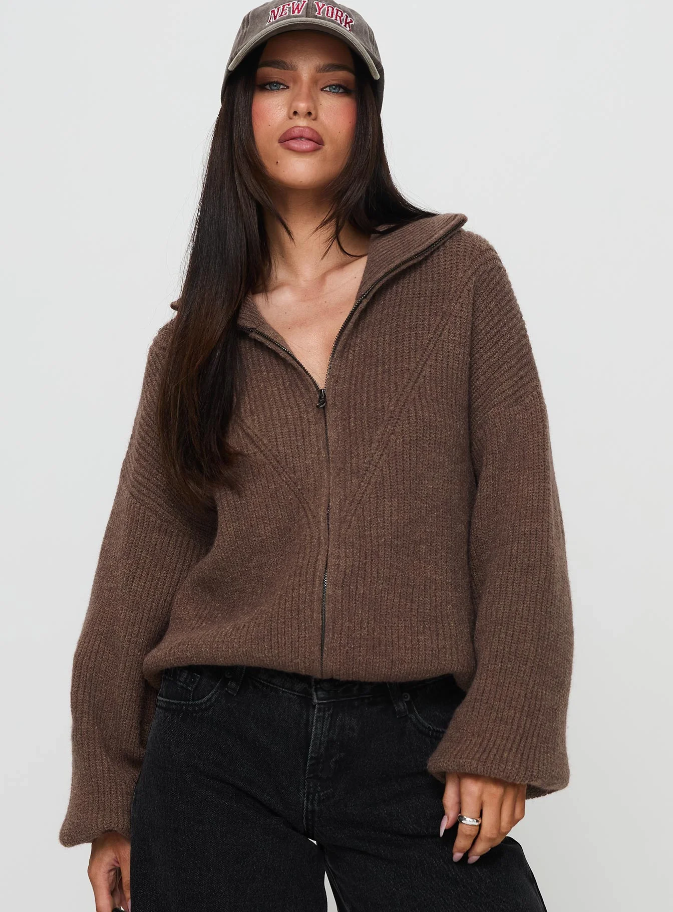 Hertford Zip Through Knit Sweater Brown - Image 2
