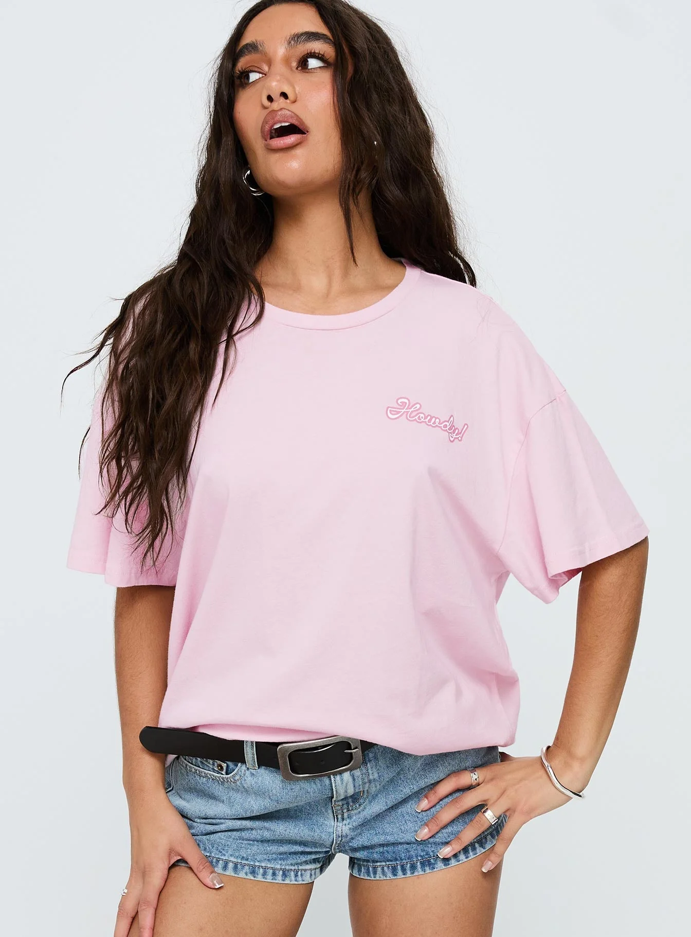 Howdy Partner Oversized Graphic Tee Pink - Image 2