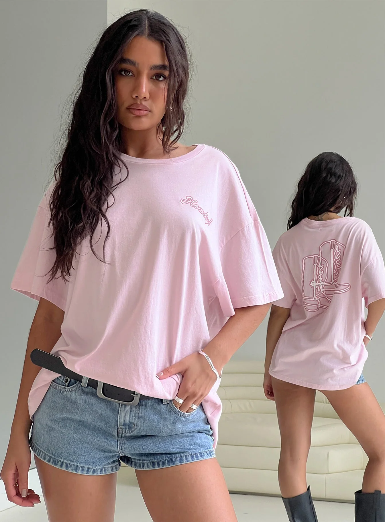 Howdy Partner Oversized Graphic Tee Pink - Image 8