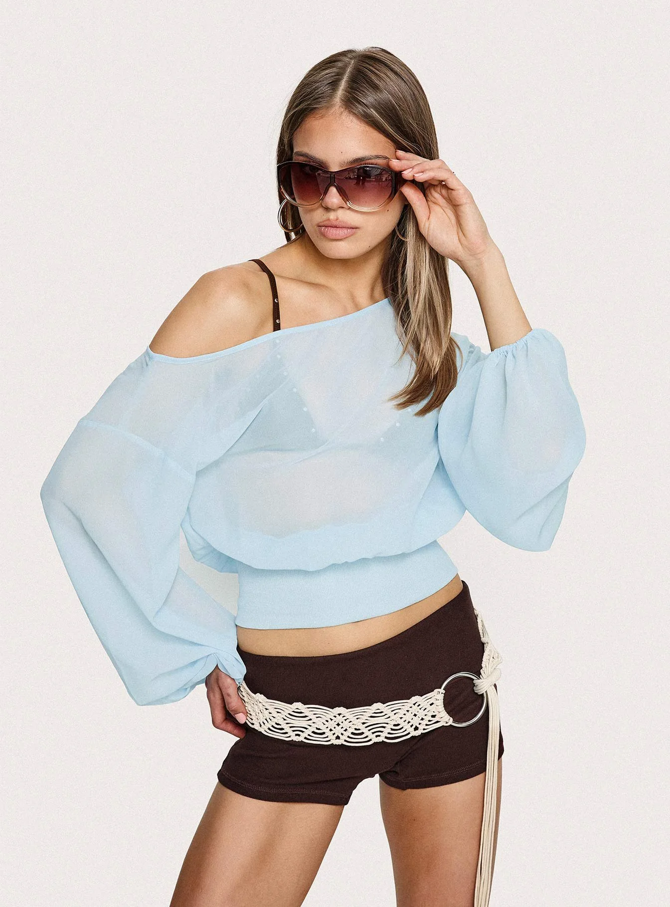 Idalina Slouchy Chiffon Top Blue - Image 8
