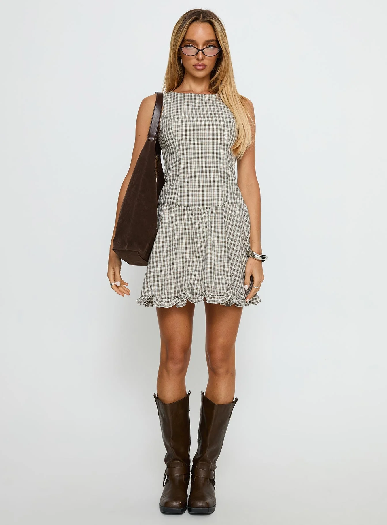 Isidra Drop Waist Playsuit Grey Check - Image 6
