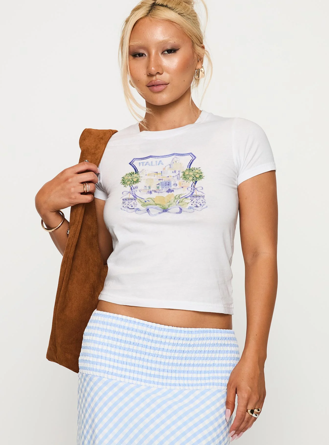 Italia Lemon Bow Graphic Top White - Image 2