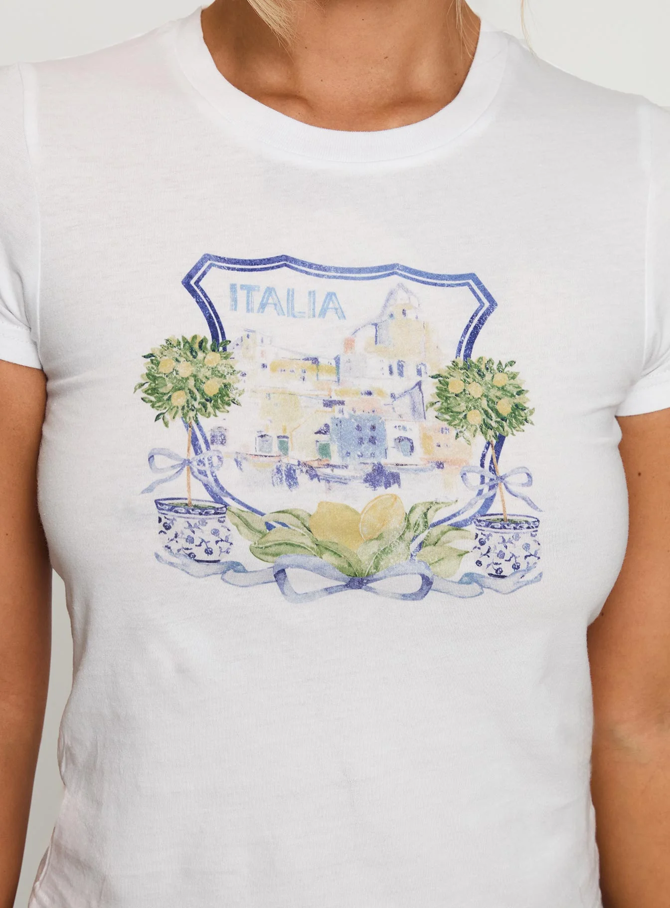 Italia Lemon Bow Graphic Top White - Image 6