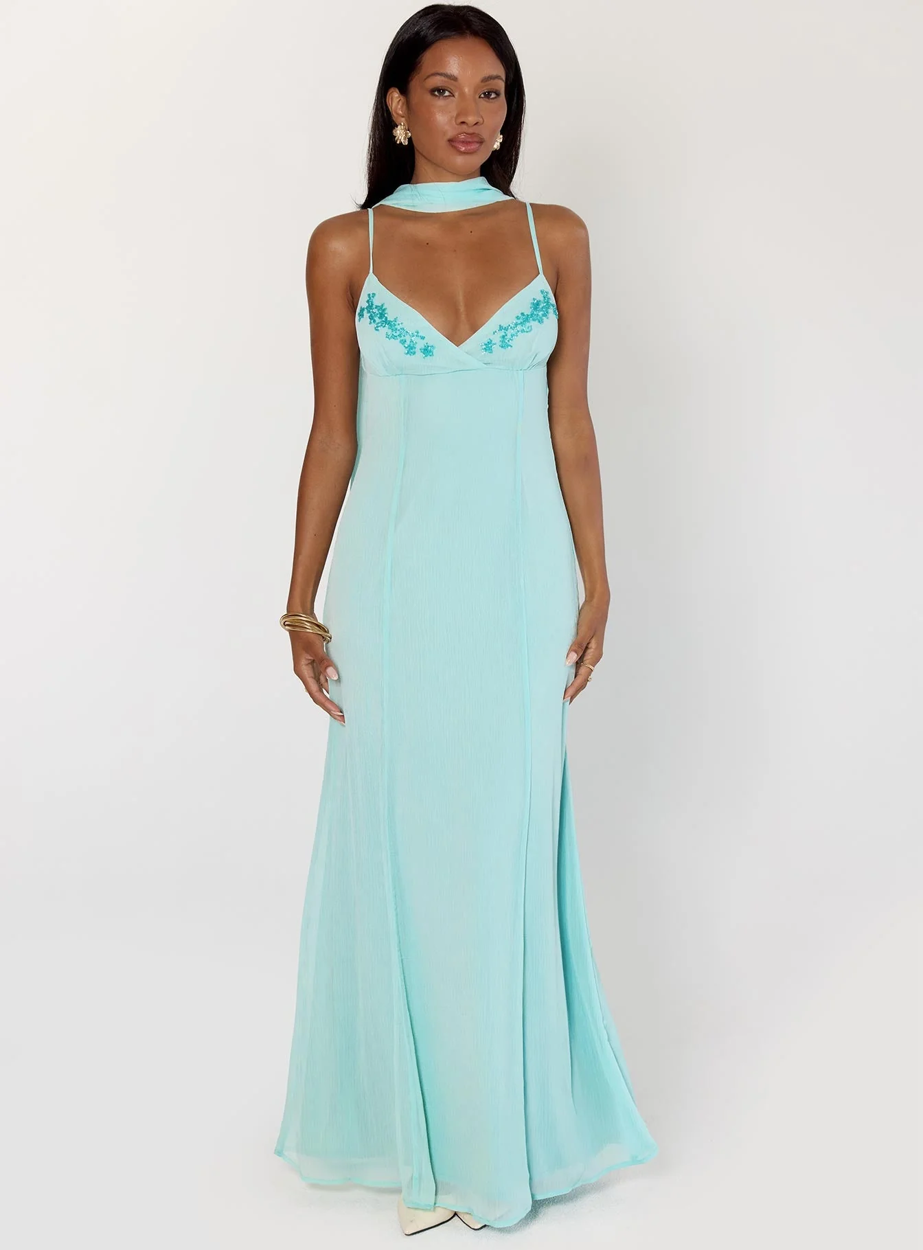 Jadira Scarf Maxi Dress Aqua - Image 2