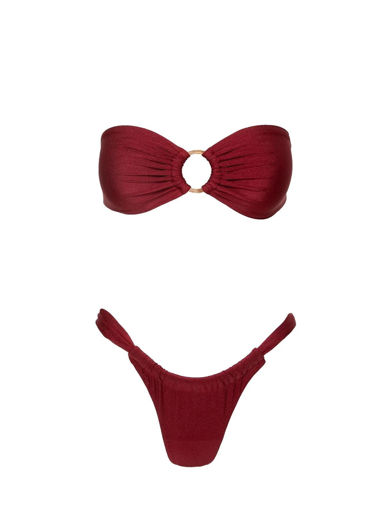 Janea High Cut Ruched Bikini Bottoms Burgundy - Image 5
