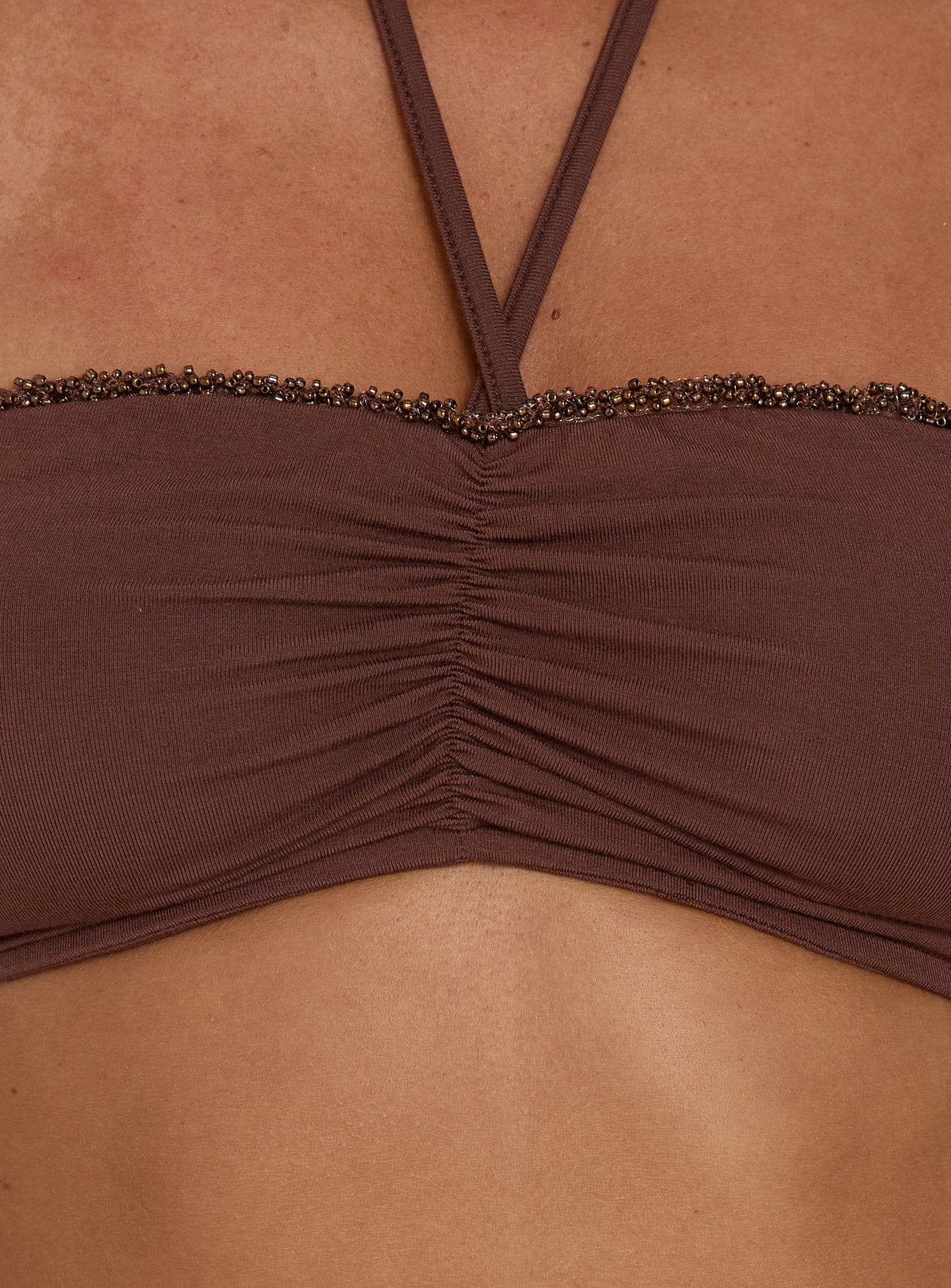Jannelle Tie Neck Micro Crop Top Brown - Image 6