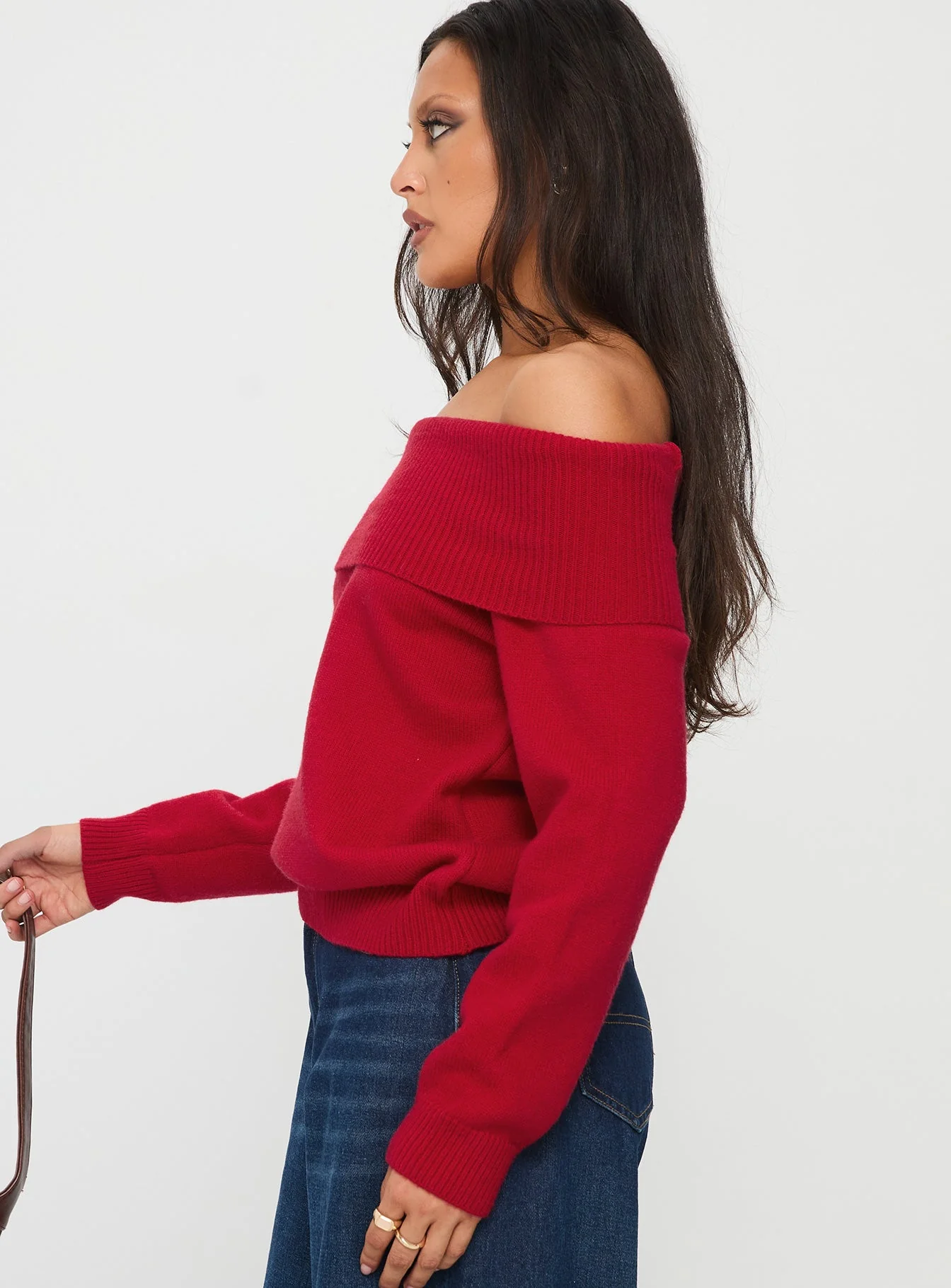 Jaycelyn Off Shoulder Knit Sweater Red - Image 3