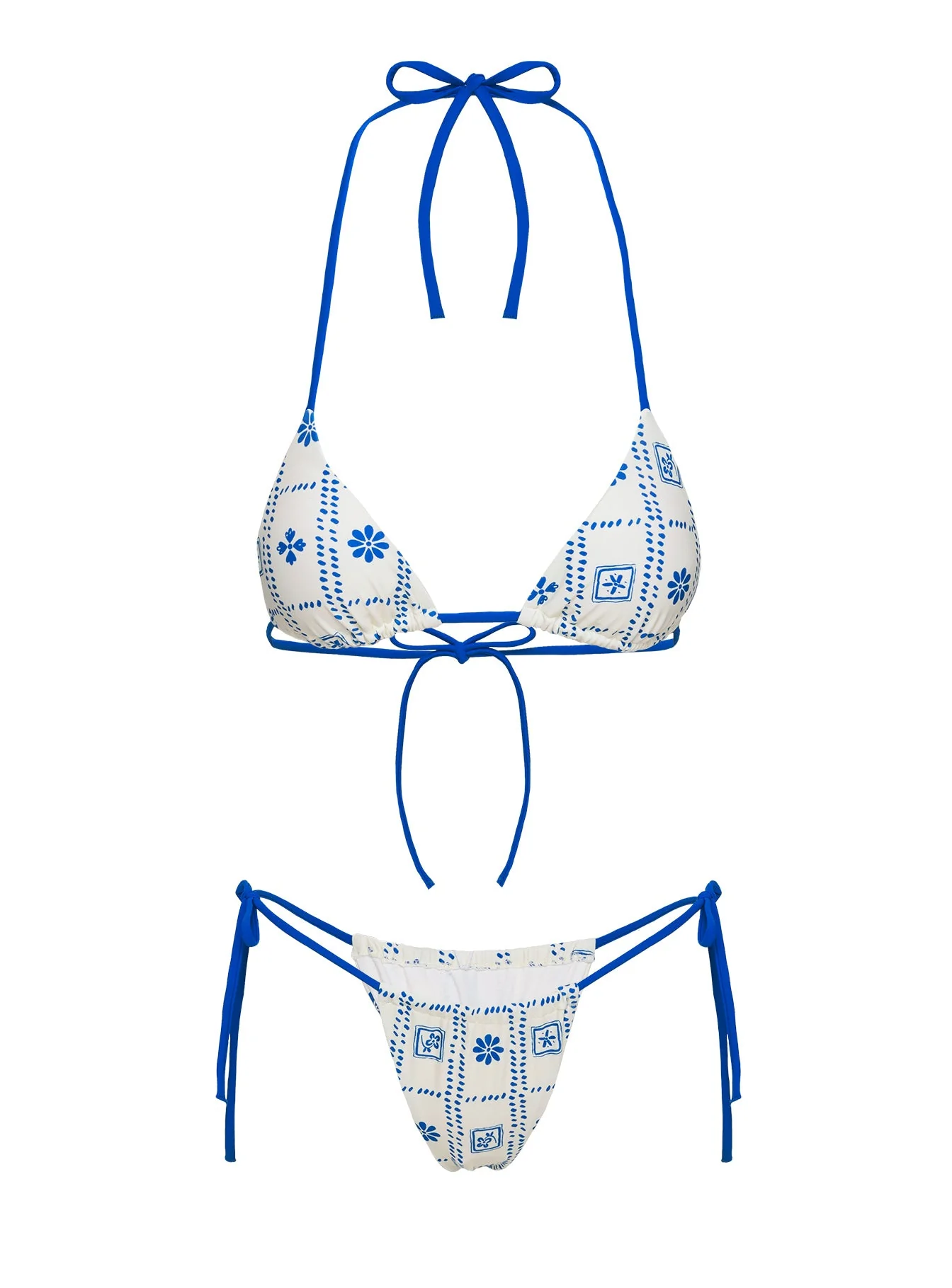 Jenner Triangle Bikini Top White / Blue Floral - Image 5