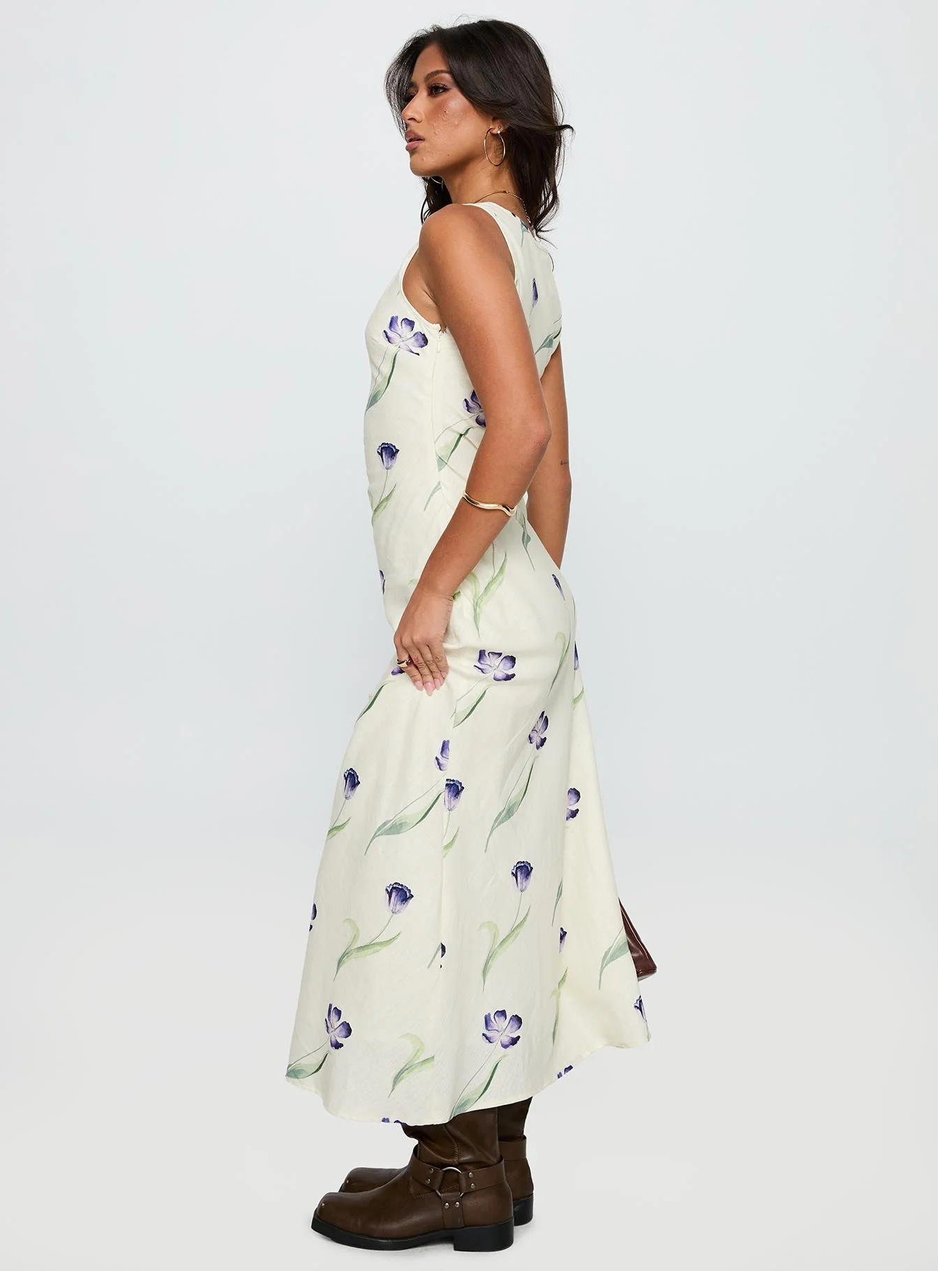 Jessabelle Linen Blend Midi Dress Cream Floral - Image 4