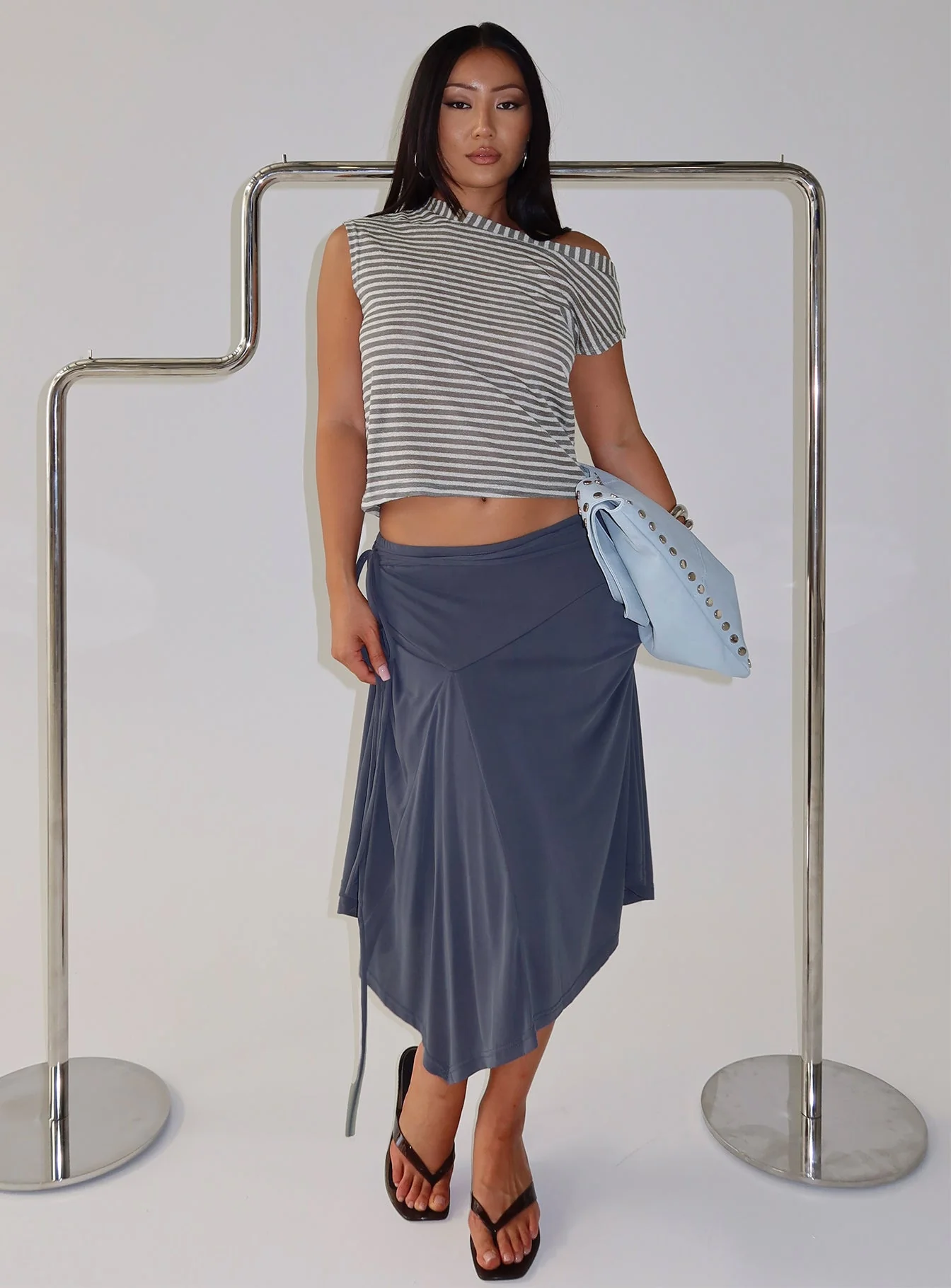 Joaney Tie Side Jersey Midi Skirt Slate - Image 9