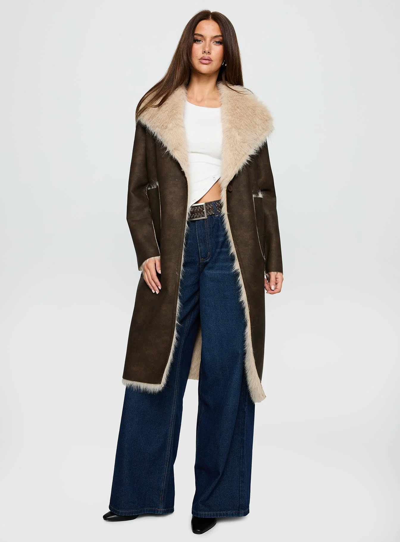 Kairos Shearling Detail Coat Brown - Image 2