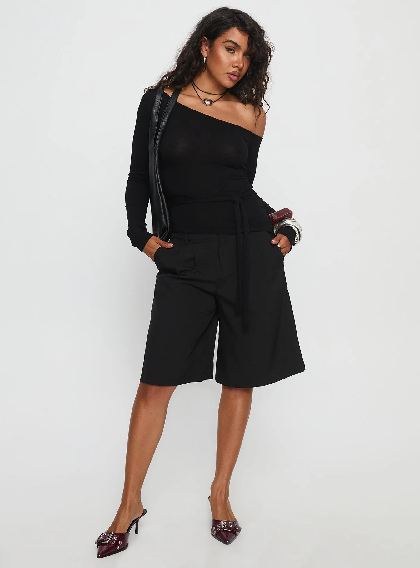 Kastor One Shoulder Long Sleeve Top Black - Image 3
