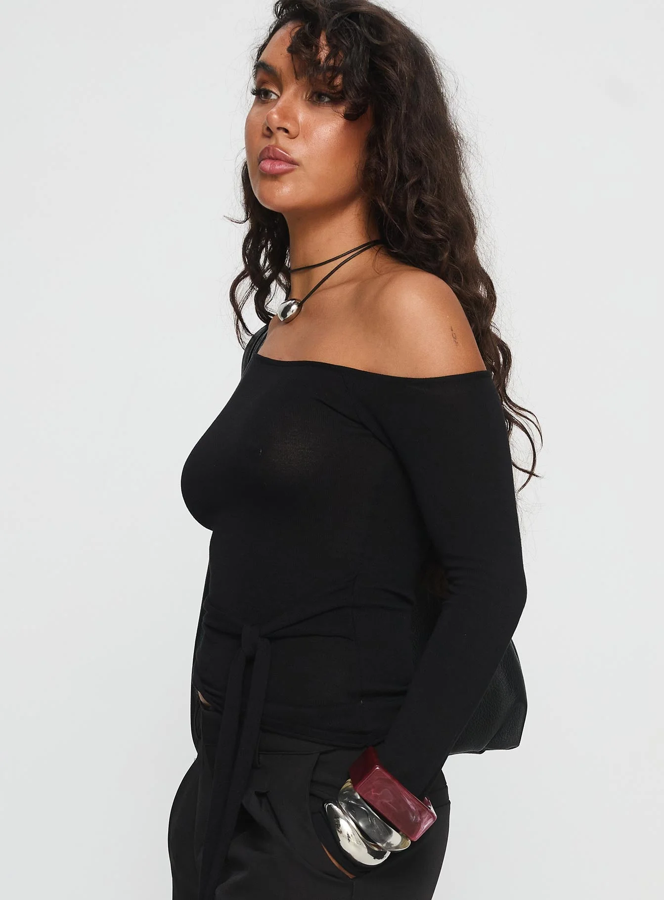 Kastor One Shoulder Long Sleeve Top Black - Image 4