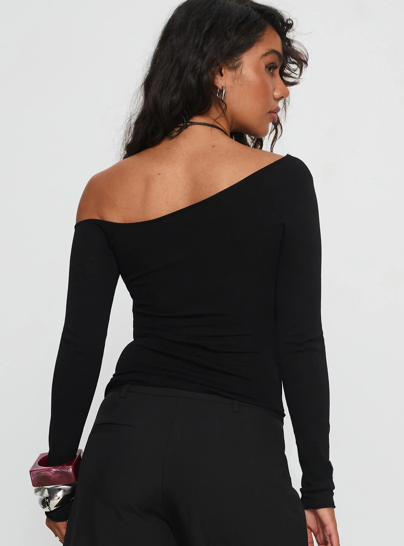 Kastor One Shoulder Long Sleeve Top Black - Image 5