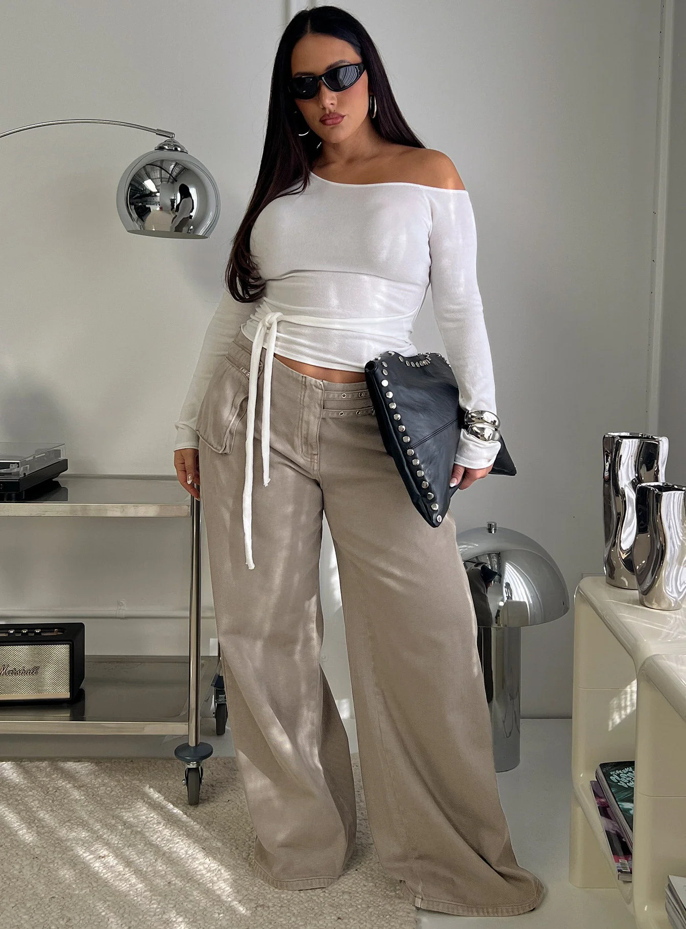Kastor One Shoulder Long Sleeve Top White Curve - Image 8