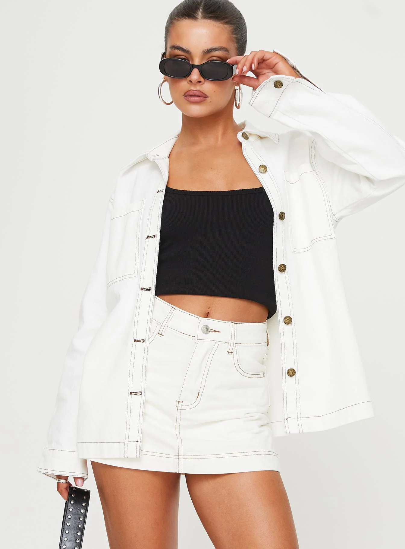 Katlynne Denim Mini Skort White Tall - Image 2