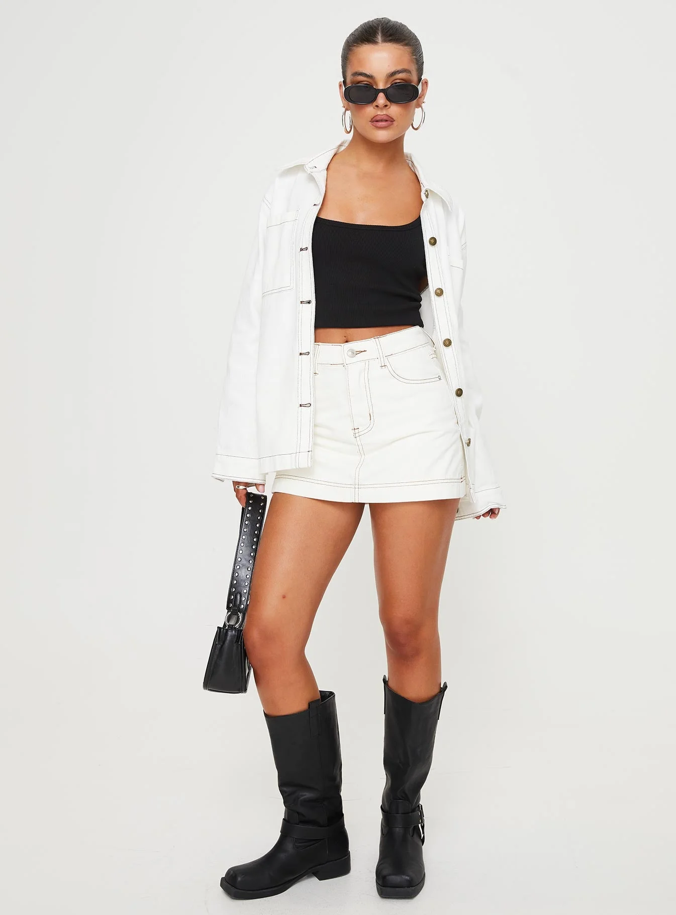 Katlynne Denim Mini Skort White Tall - Image 3