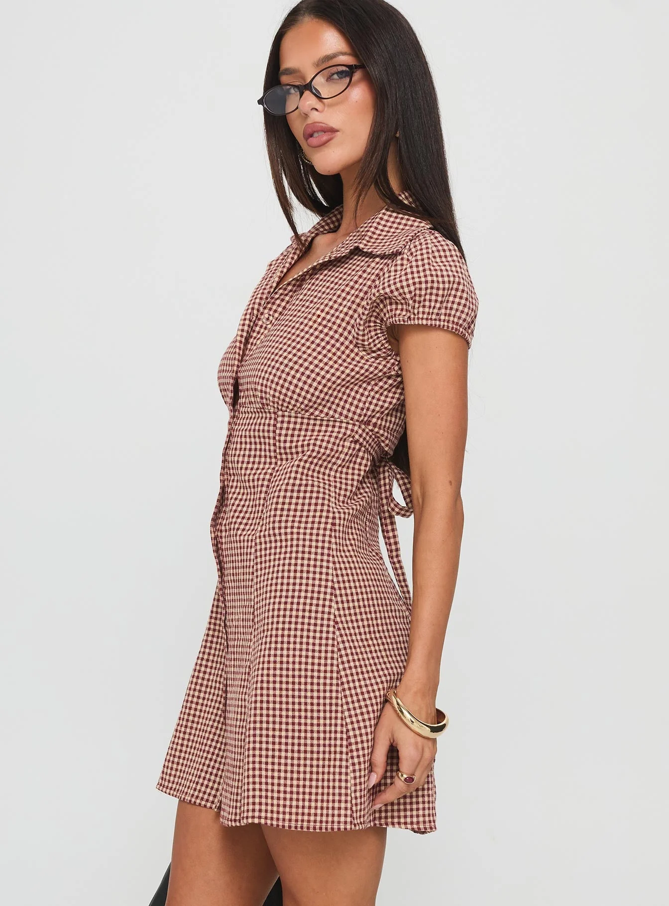 Kavira Tie Bust Shirt Dress Red Gingham - Image 3