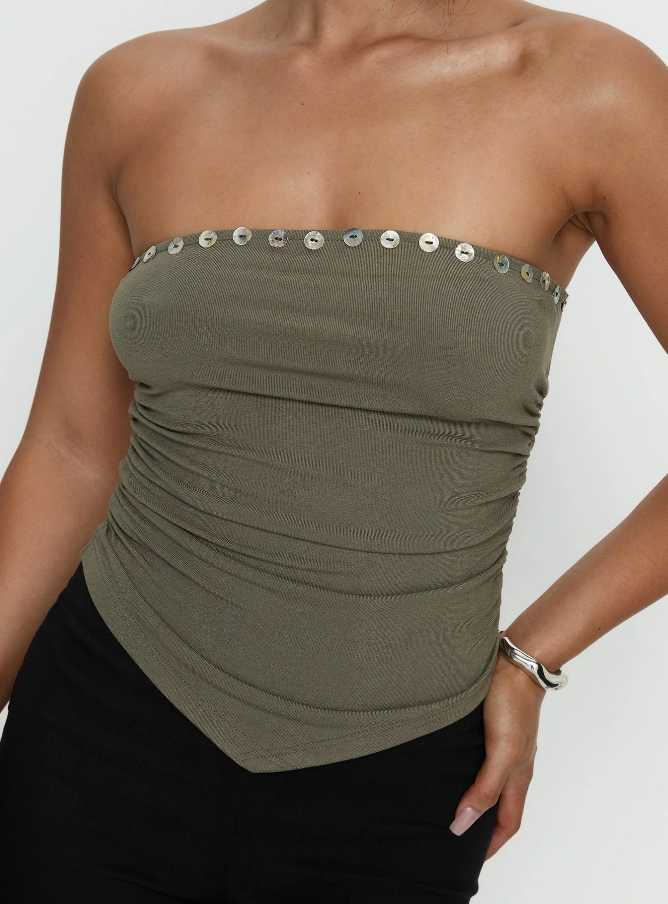 Kellyn Button Detail Strapless Top Green - Image 6