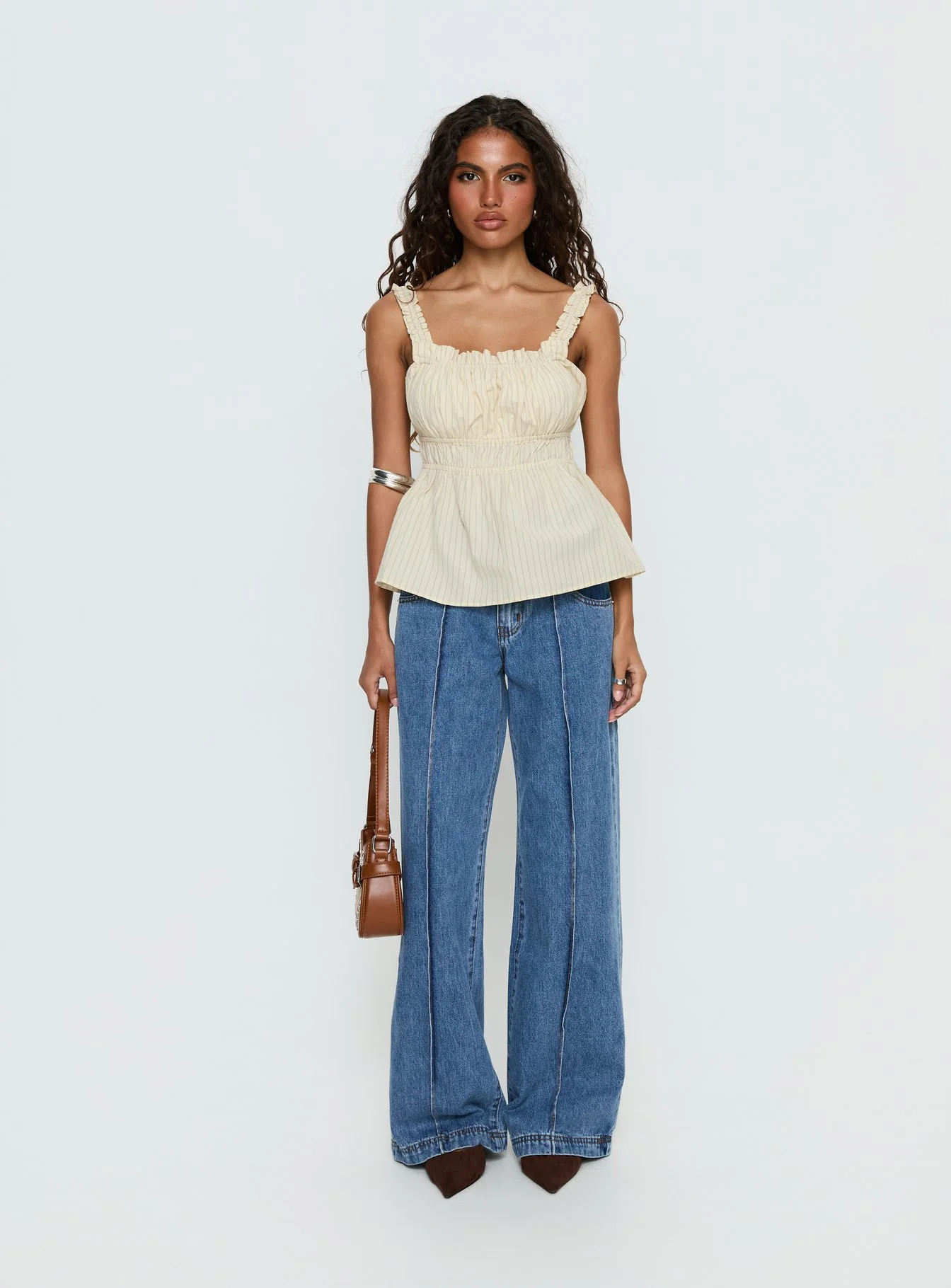 Kerianna Ruched Top Cream Stripe - Image 6